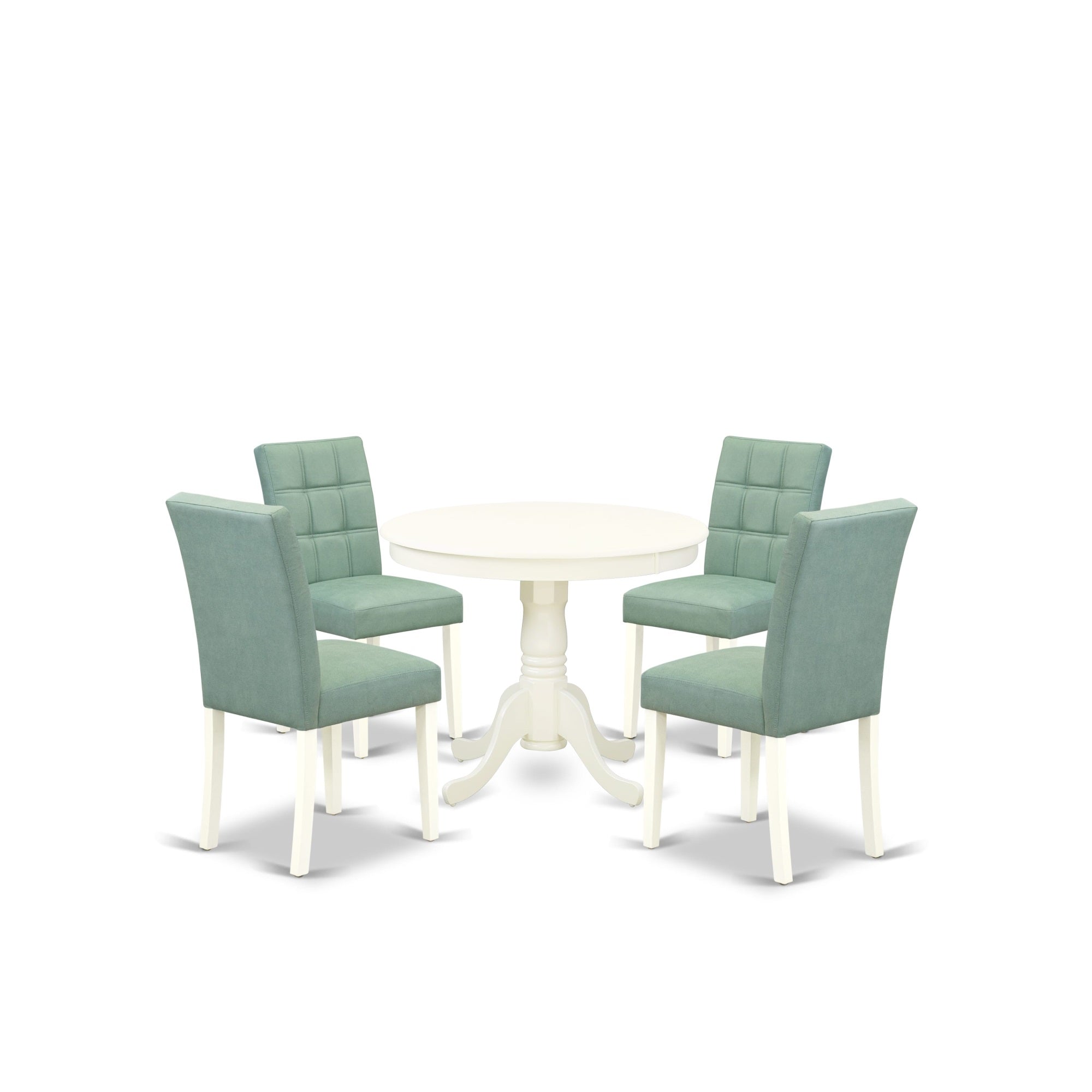 East West Furniture Anas5-Lwh-43 5 Piece Dinner Table Set Contain A Wooden Table And 4 Willow Green Linen White Kitchen Chairs With Stylish Back- Linen White Finish
