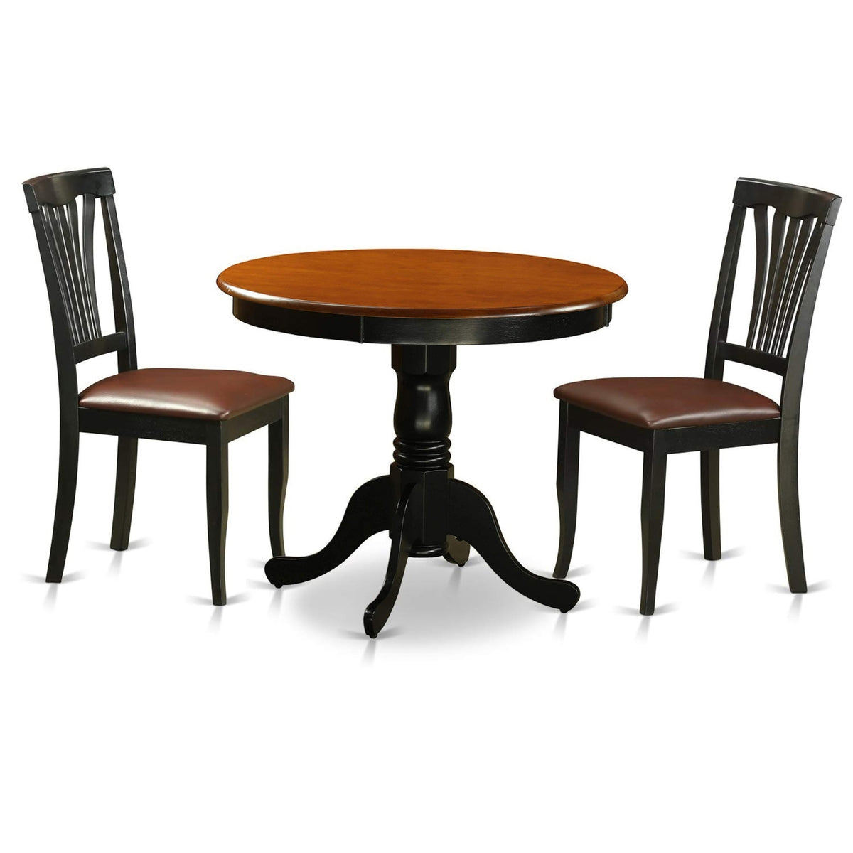 Casafoyer Anav3-Blk-Lc 3 Piece Dining Room Furniture Set Contains A Round Kitchen Table With Pedestal And 2 Faux Leather Upholstered Dining Chairs, 36X36 Inch, Black & Cherry