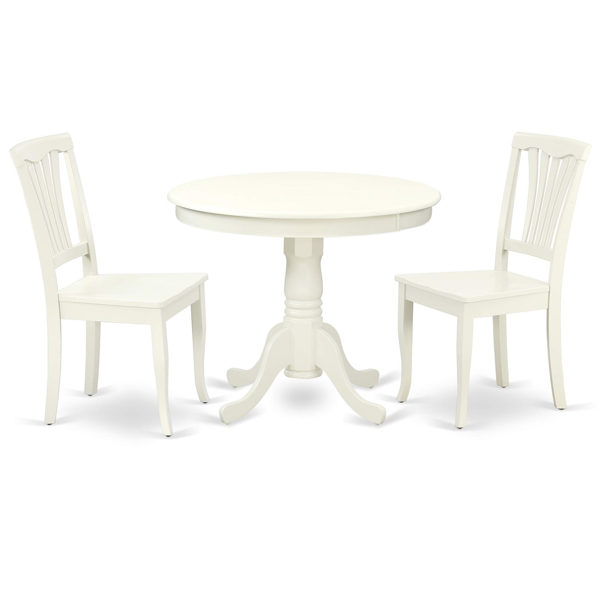 East West Furniture Anav3-Lwh-W 3 Piece Set For Small Spaces Contains A Round Table With Pedestal And 2 Kitchen Dining Chairs, 36X36 Inch