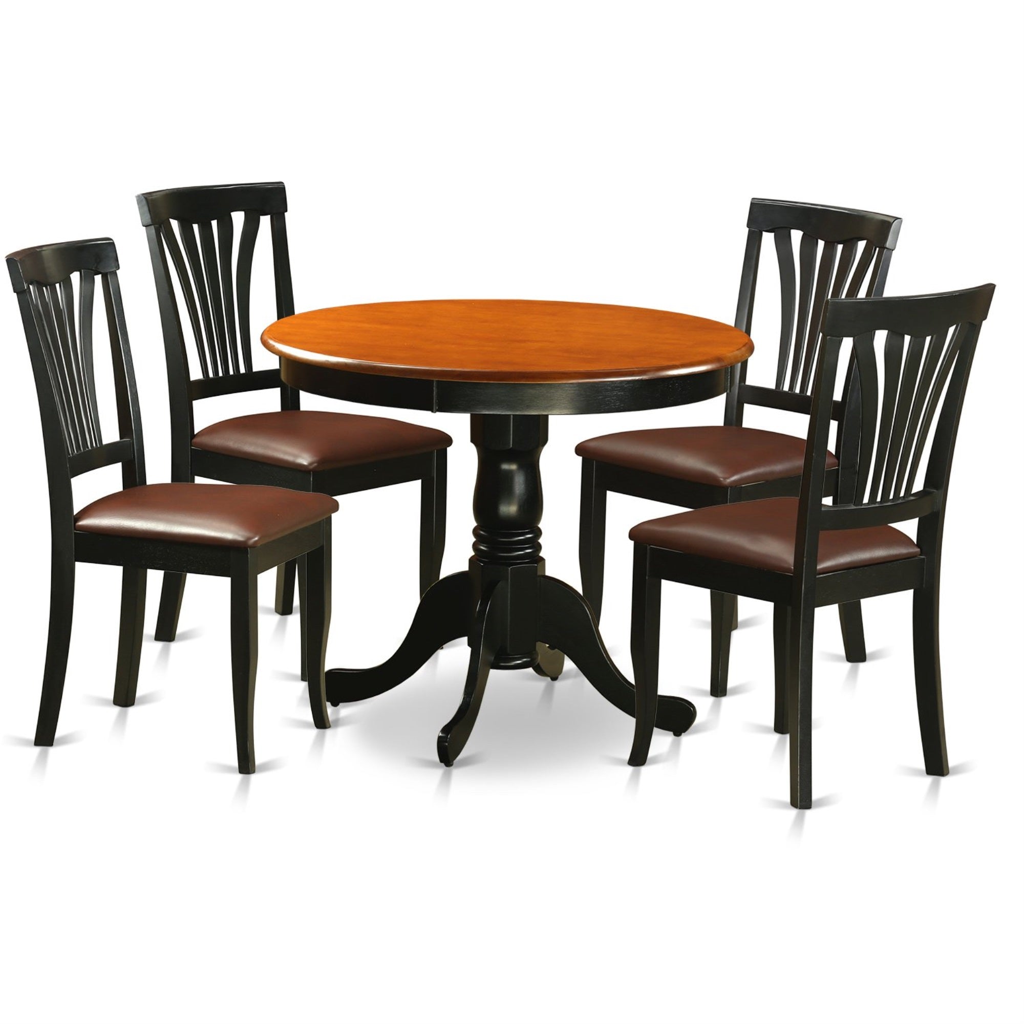 Ergode Wood Dining Chairs & Round Kitchen Table Set, Transitional Style, Premium Asian Wood, Sturdy & Stable, Easy Assembly, 3-Piece Set, Black Table & Cherry Chairs, Includes 4 Chairs & 1 Table
