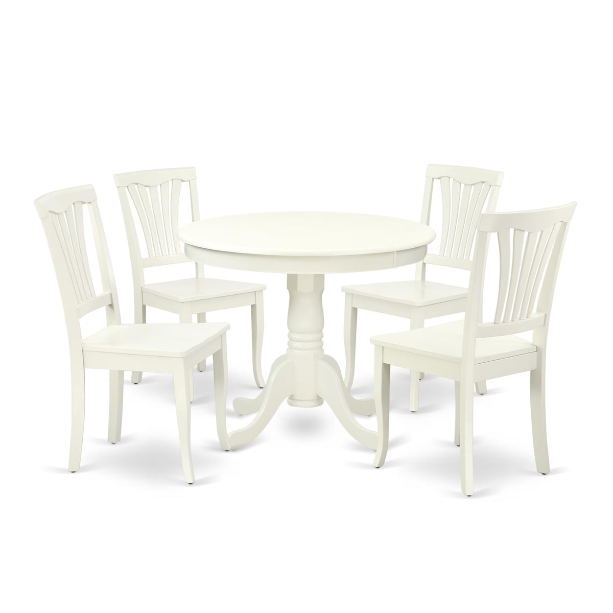 Casafoyer Anav5-Lwh-W 5 Piece Dining Room Table Set Includes A Round Kitchen Table With Pedestal And 4 Dining Chairs, 36X36 Inch, Linen White