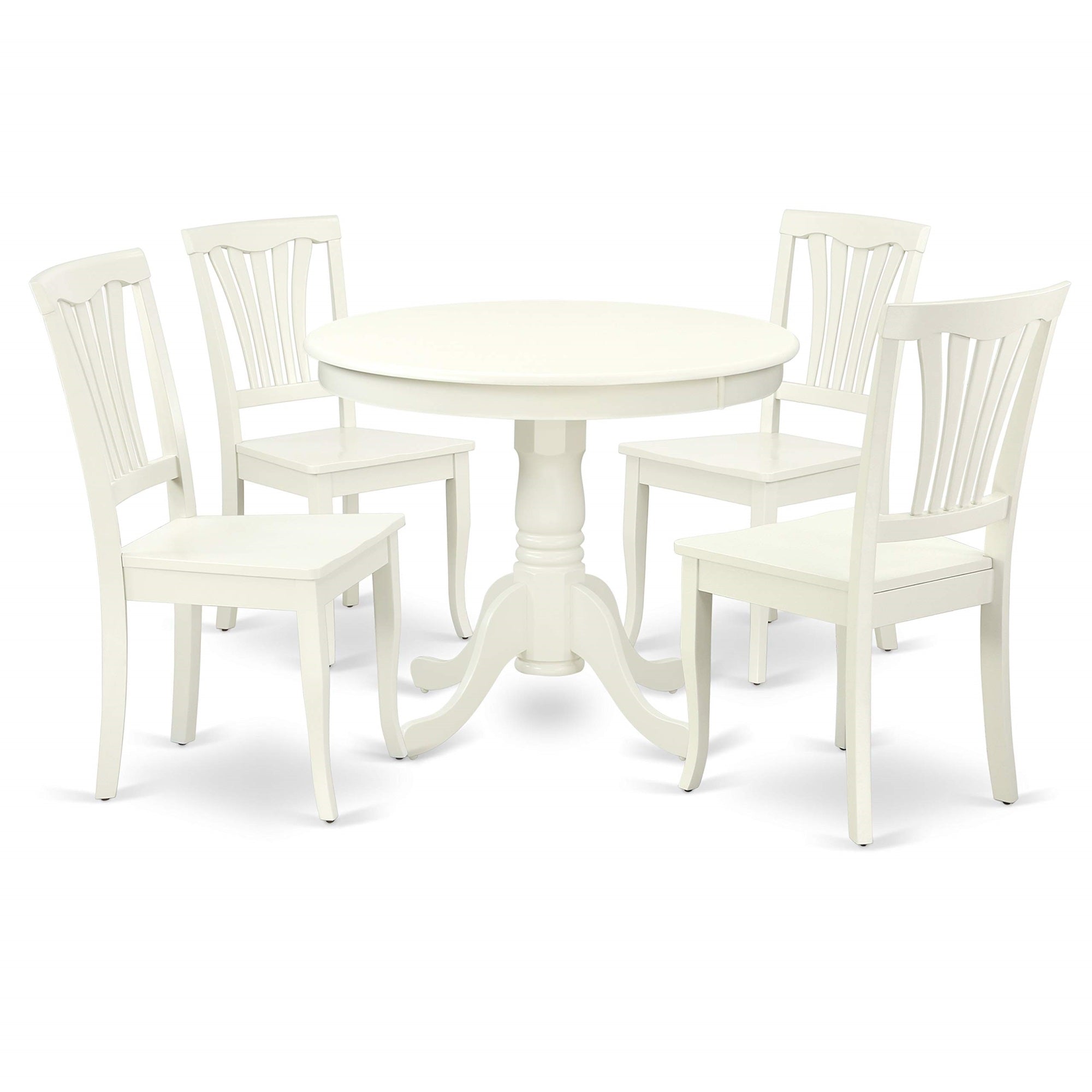 Ergode Anav5-Lwh-W, 5-Piece Dining Set, Round Kitchen Table With Pedestal, 4 Dining Chairs, Linen White, 36X36 Inch