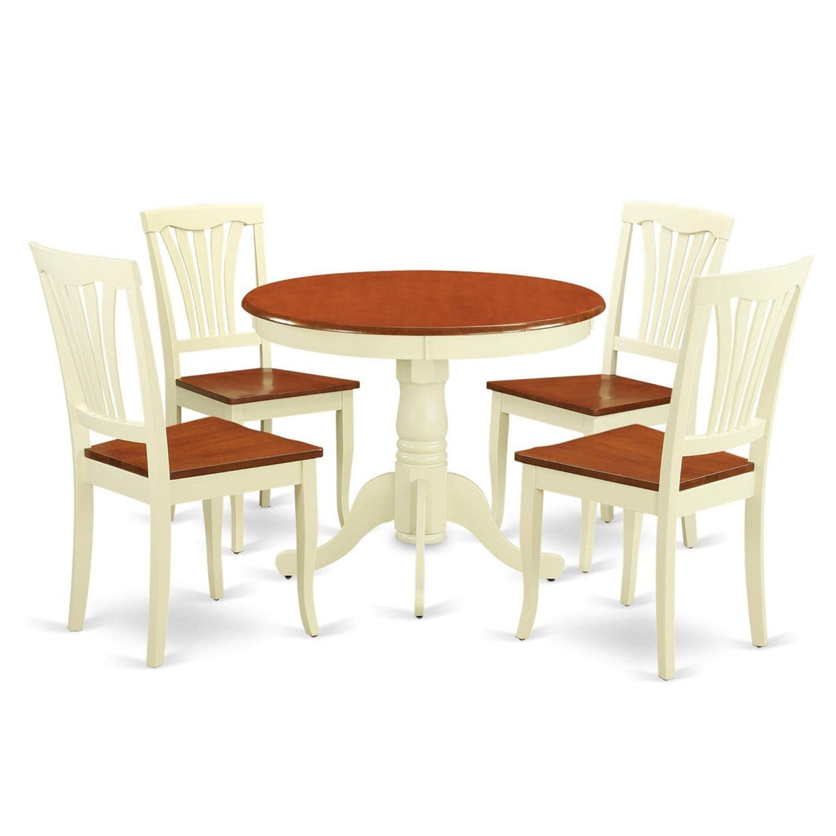 Casafoyer Anav5-Whi-W 5 Piece Dining Room Furniture Set Includes A Round Kitchen Table With Pedestal And 4 Dining Chairs, 36X36 Inch, Buttermilk & Cherry