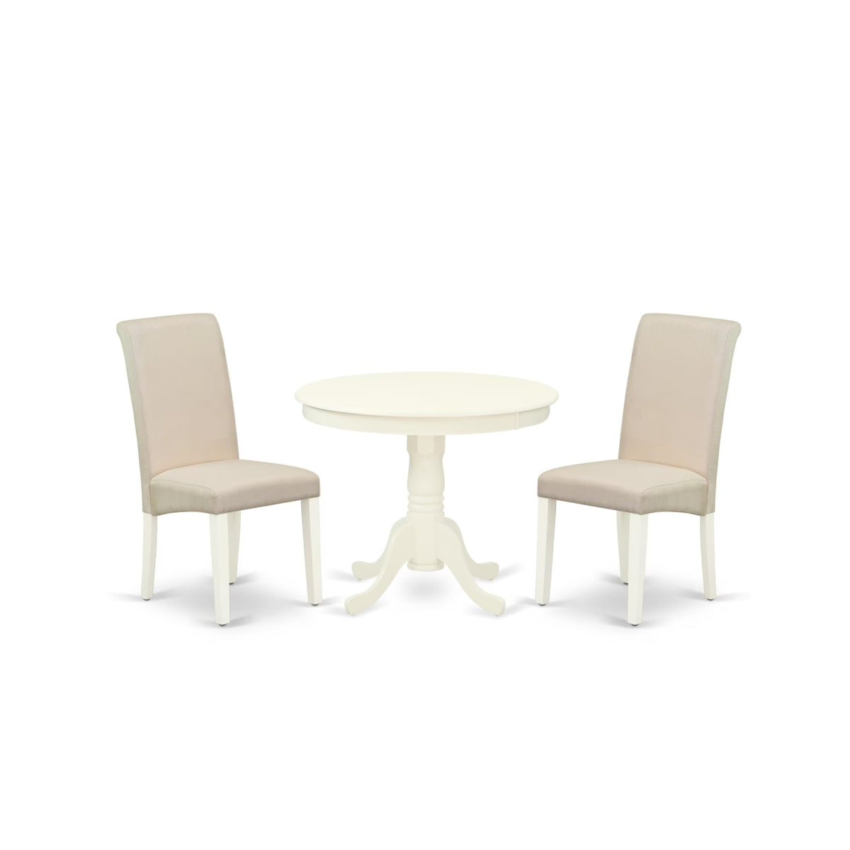 Casafoyer Anba3-Lwh-01 3 Piece Dinette Set For Small Spaces Contains A Round Kitchen Table With Pedestal And 2 Cream Linen Fabric Parson Dining Chairs, 36X36 Inch, Linen White