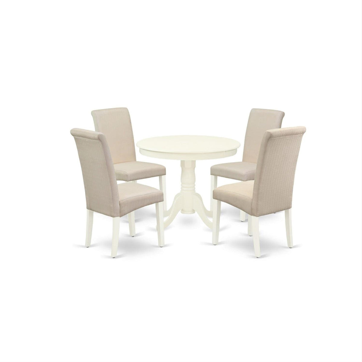 Casafoyer Anba5-Lwh-01 5 Piece Modern Dining Table Set Includes A Round Kitchen Table With Pedestal And 4 Cream Linen Fabric Parsons Dining Chairs, 36X36 Inch, Linen White