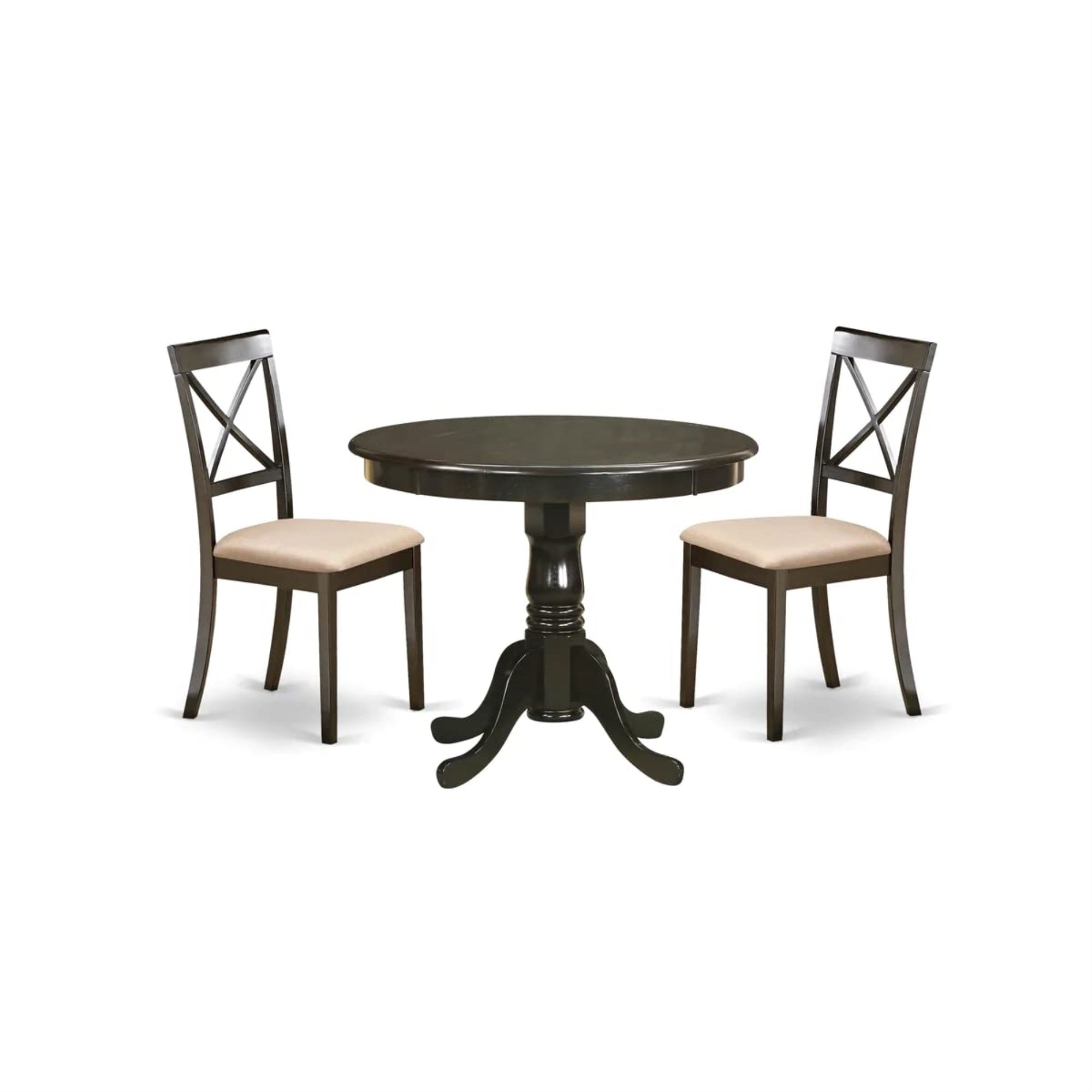 East West Furniture Anbo3-Cap-C 3 Piece Kitchen Set For Small Spaces Contains A Round Table With Pedestal And 2 Linen Fabric Dining Room Chairs, 36X36 Inch