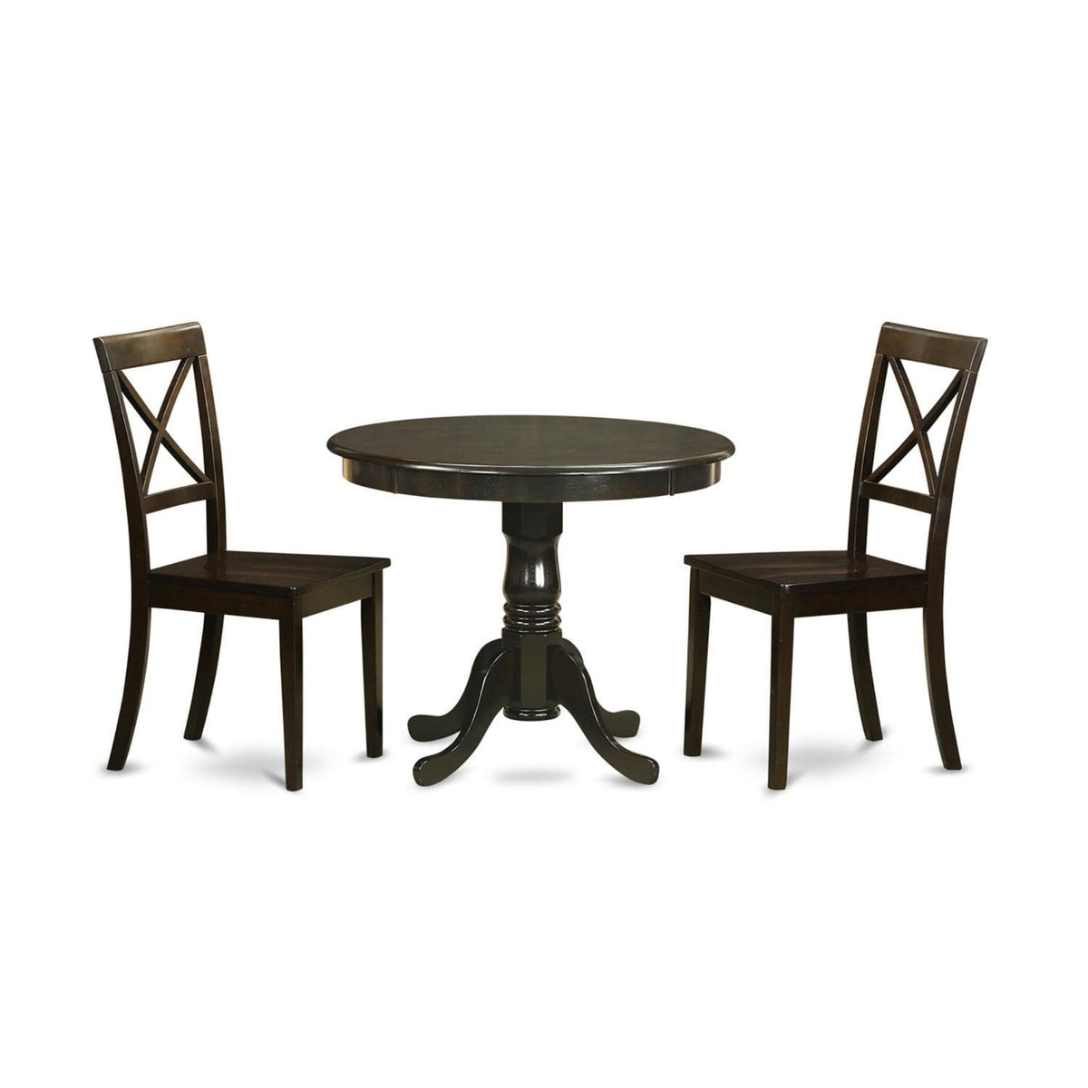 Casafoyer Anbo3-Cap-W 3 Piece Dining Room Furniture Set Contains A Round Dining Table With Pedestal And 2 Wood Seat Chairs, 36X36 Inch, Cappuccino