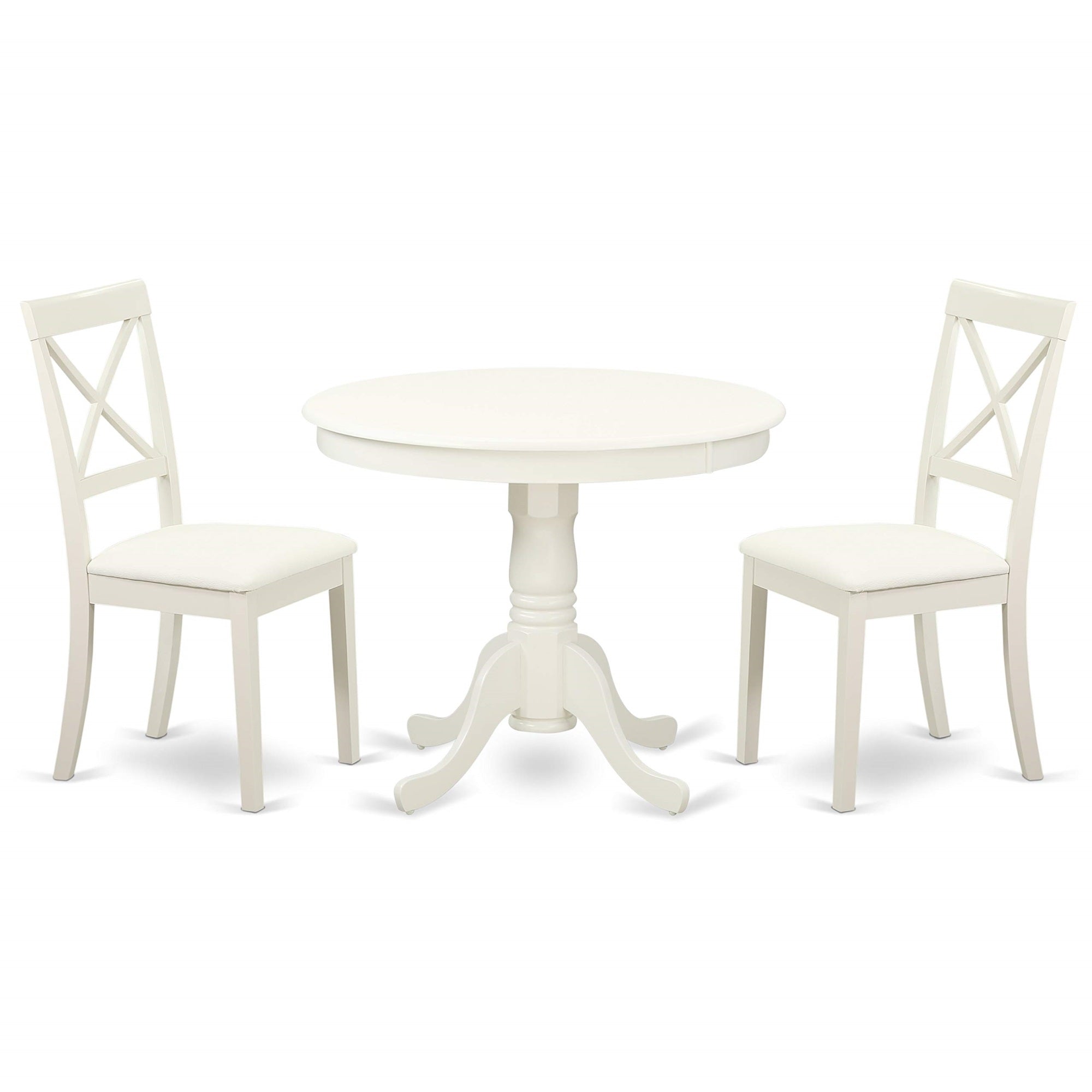 East West Furniture Anbo3-Lwh-Lc 3 Piece Modern Set Contains A Round Table With Pedestal And 2 Faux Leather Kitchen Dining Chairs, 36X36 Inch
