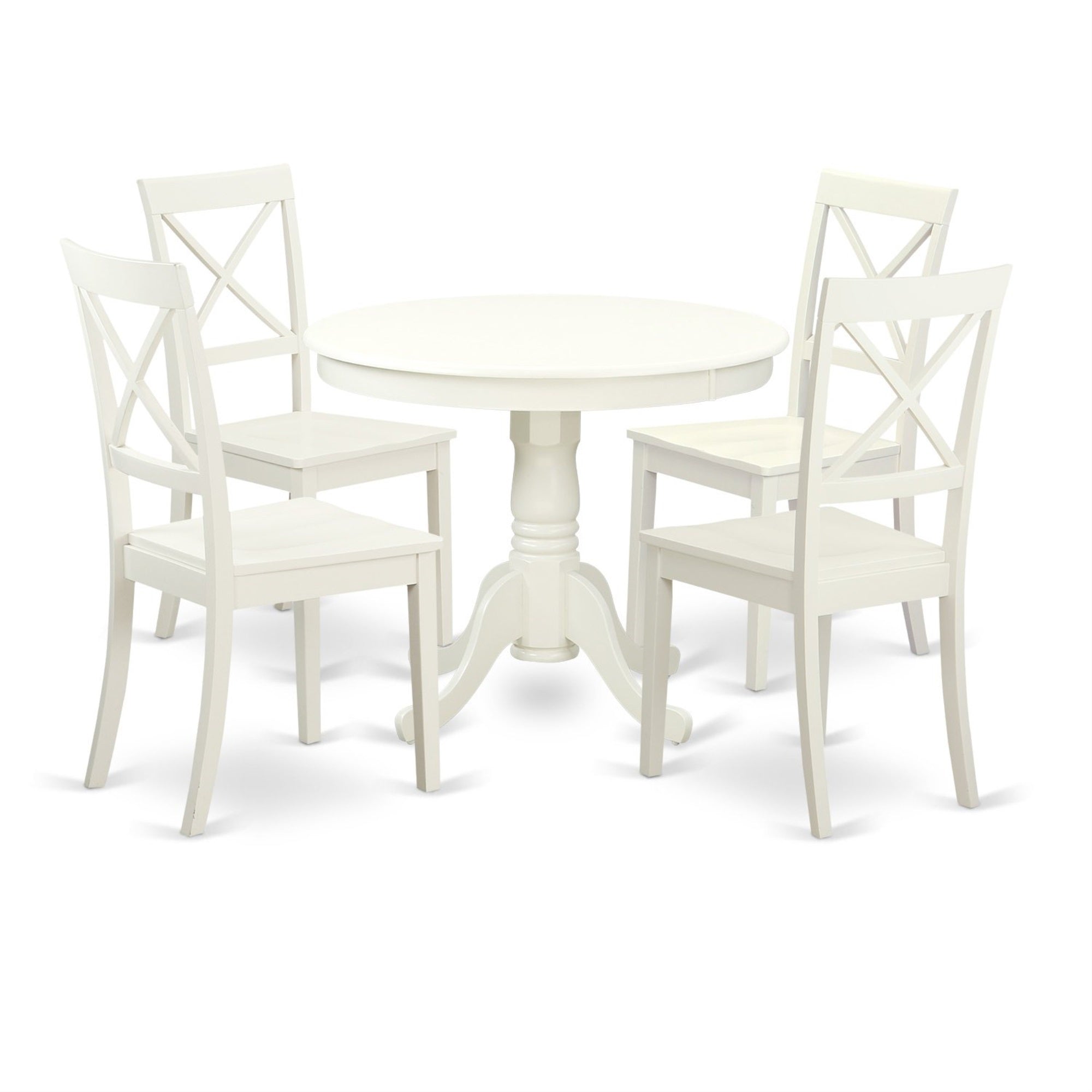Ergode Anbo5-Lwh-W, 5-Piece Dining Room Set, Traditional & Modern Design, Asian Wood, Linen White Color, Easy Assembly & Cleaning, 36X36 Inch Table, 4 Chairs