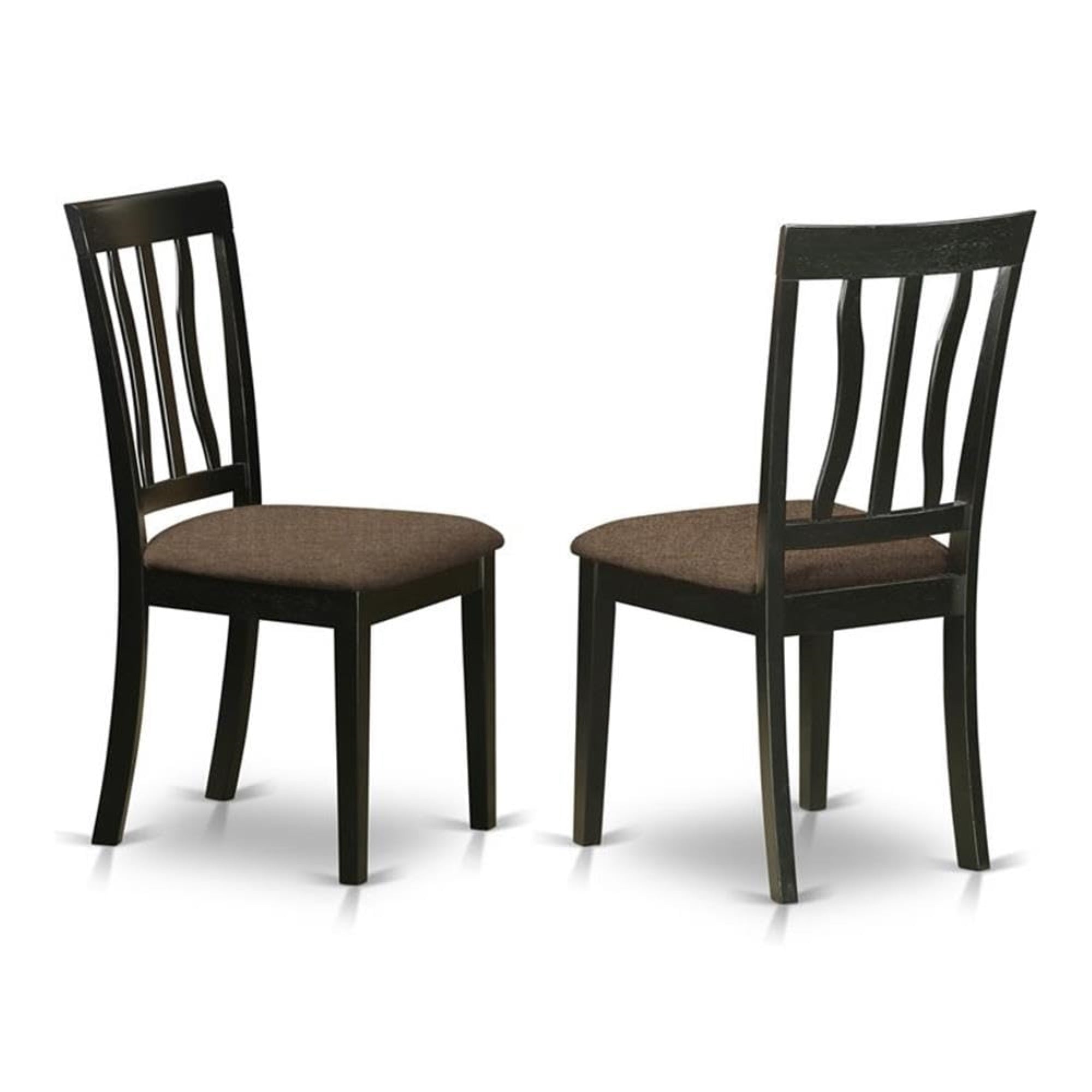 Casafoyer Anc-Blk-C Antique Dining Chairs - Linen Fabric Upholstered Wood Chairs, Set Of 2, Black