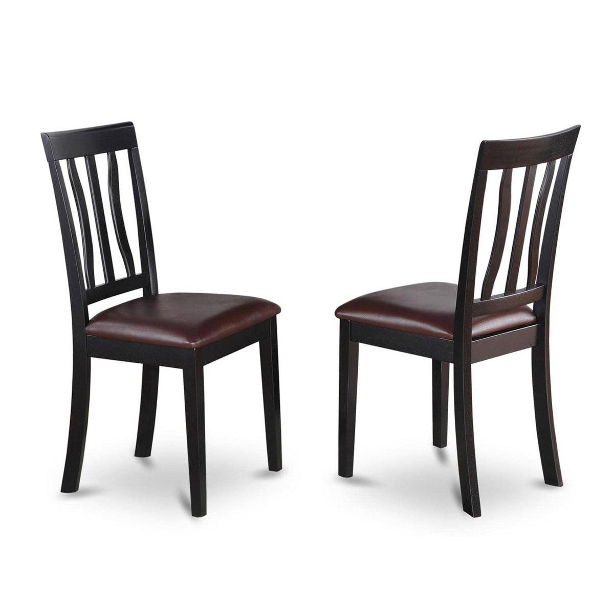 Casafoyer Anc-Blk-Lc Antique Dining Room Chairs - Faux Leather Upholstered Wooden Chairs, Set Of 2, Black & Cherry