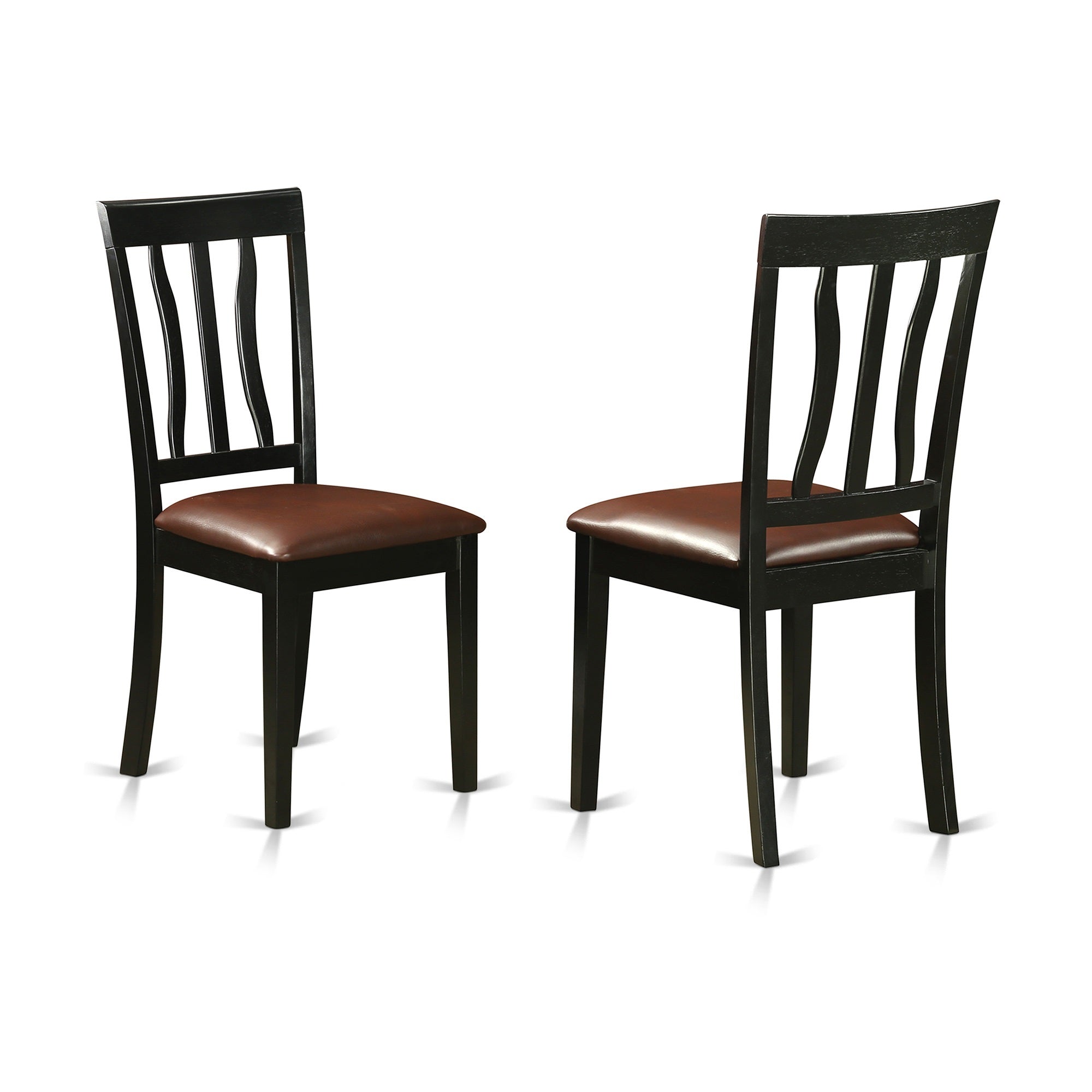 Set Of 2 Chairs Anc-Blk-Lc Antique Dining Chair Faux Leather Seat With Black And Cherry Finish