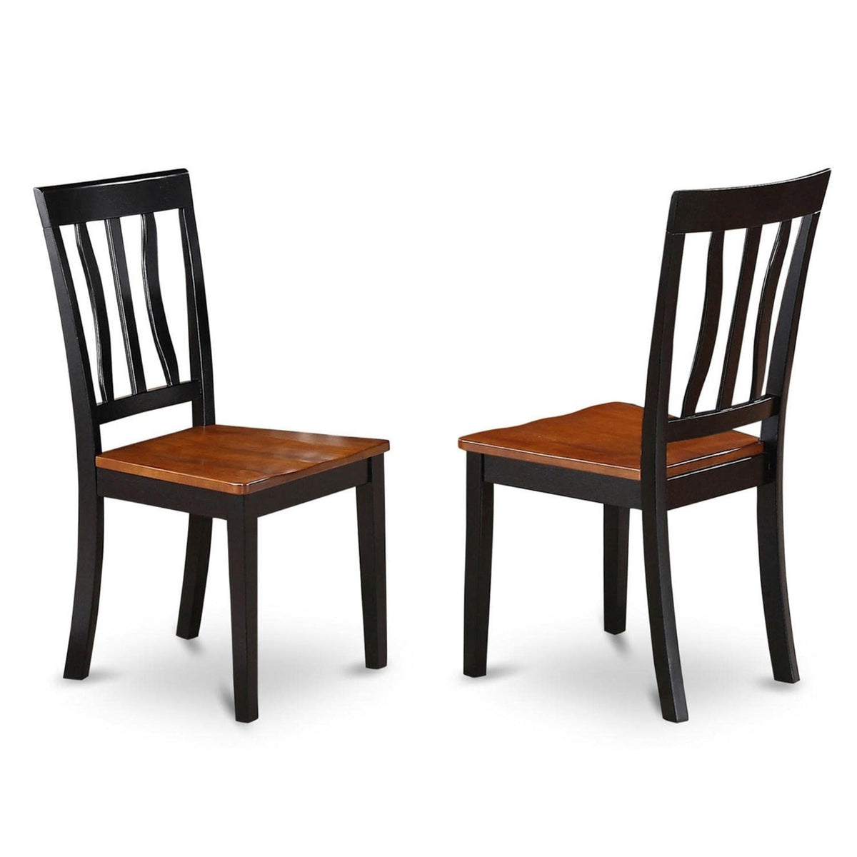 Casafoyer Anc-Blk-W Antique Kitchen Dining Chairs - Slat Back Wooden Seat Chairs, Set Of 2, Black & Cherry