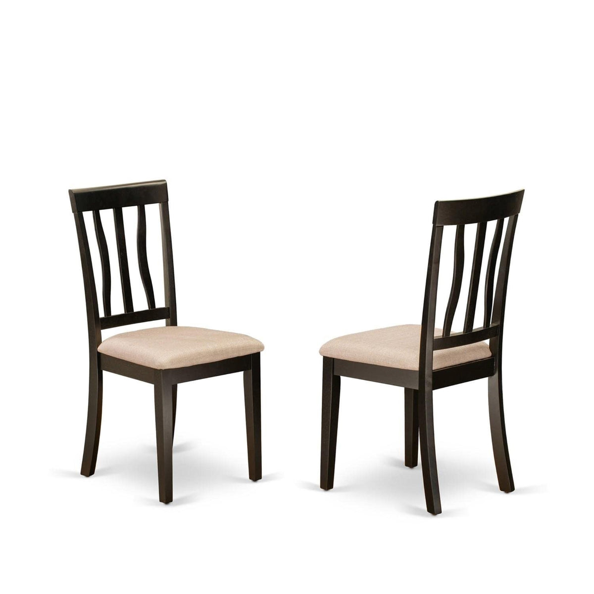 Casafoyer Anc-Cap-C Antique Kitchen Dining Chairs - Linen Fabric Upholstered Wood Chairs, Set Of 2, Cappuccino