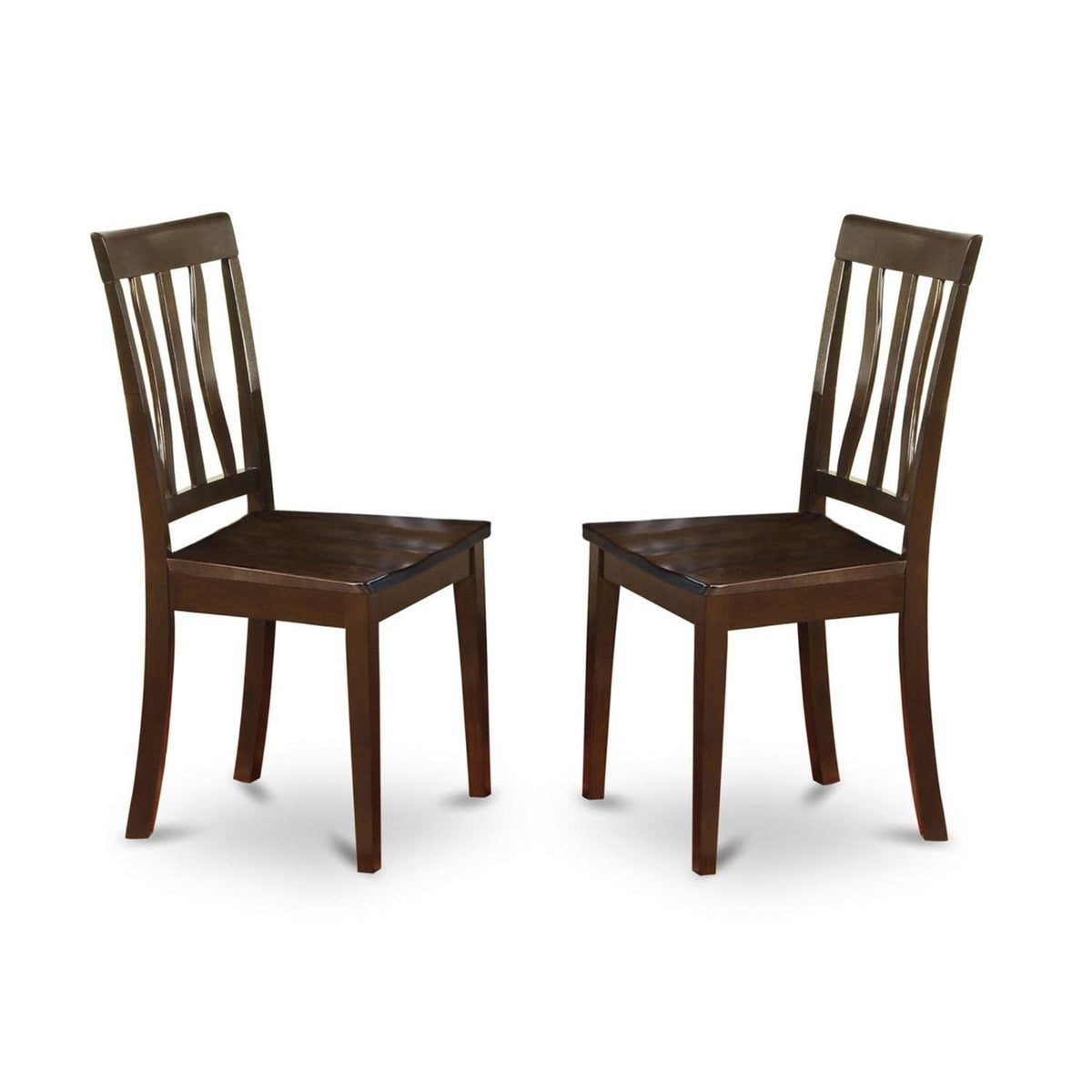 Casafoyer Anc-Cap-W Antique Dining Room Chairs - Slat Back Wooden Seat Chairs, Set Of 2, Cappuccino