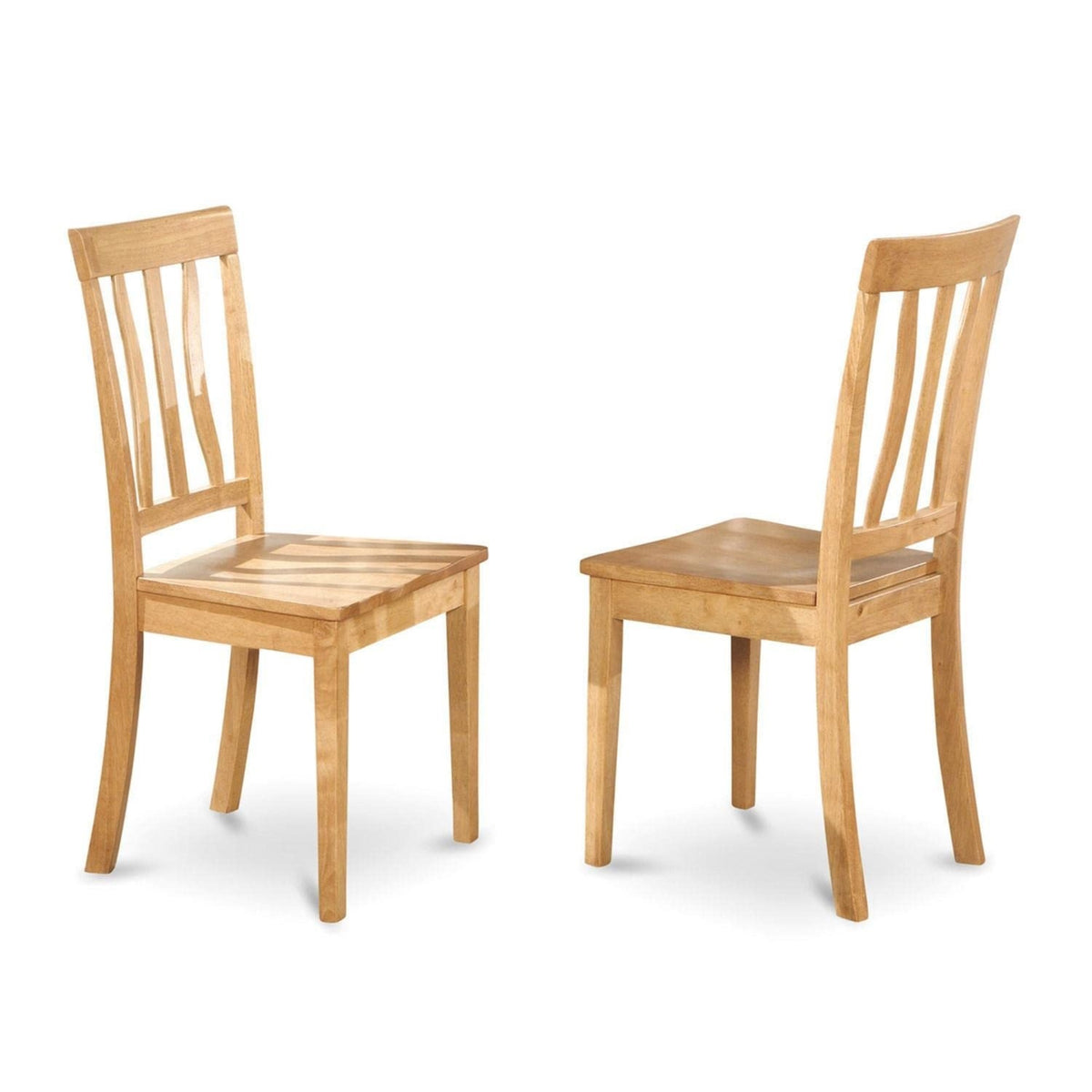 Casafoyer Anc-Oak-W Antique Dining Room Chairs - Slat Back Wooden Seat Chairs, Set Of 2, Oak