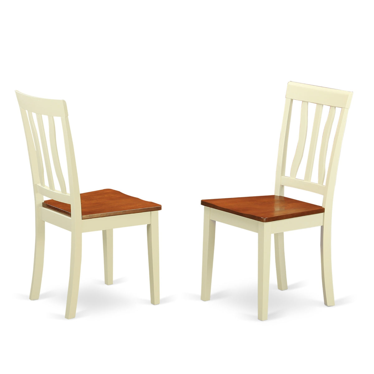 Casafoyer Anc-Whi-W Antique Dining Room Chairs - Slat Back Solid Wood Seat Chairs, Set Of 2, Buttermilk & Cherry