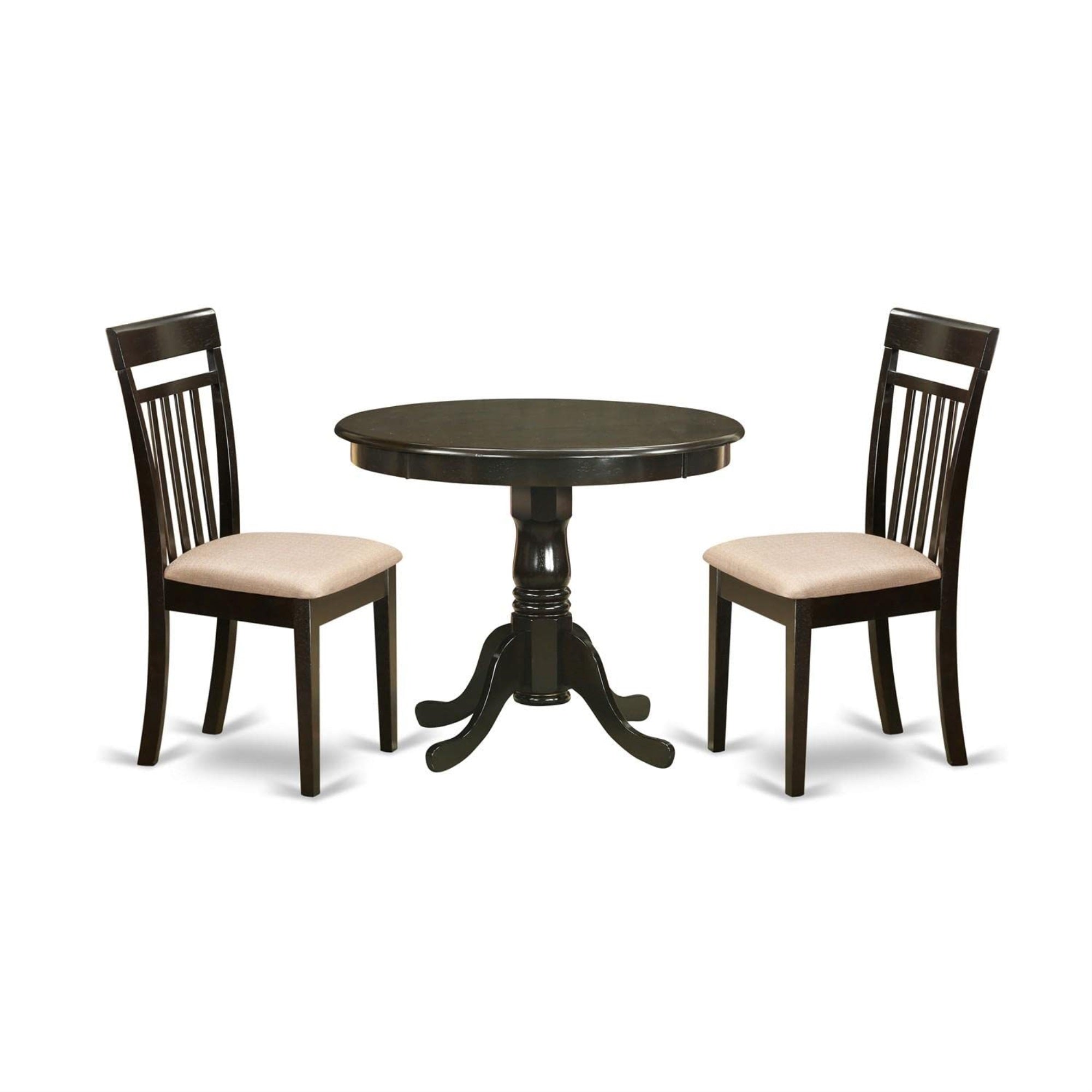 Casafoyer Anca3-Cap-C 3 Piece Kitchen Table Set For Small Spaces Contains A Round Dining Table With Pedestal And 2 Linen Fabric Dining Room Chairs, 36X36 Inch, Cappuccino