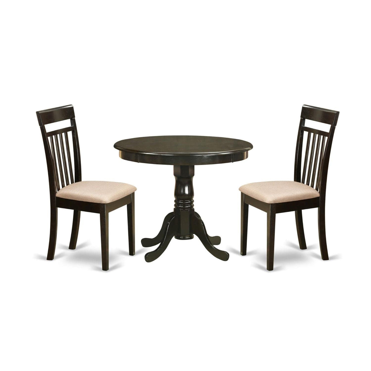 Casafoyer Anca3-Cap-C 3 Piece Kitchen Table Set For Small Spaces Contains A Round Dining Table With Pedestal And 2 Linen Fabric Dining Room Chairs, 36X36 Inch, Cappuccino