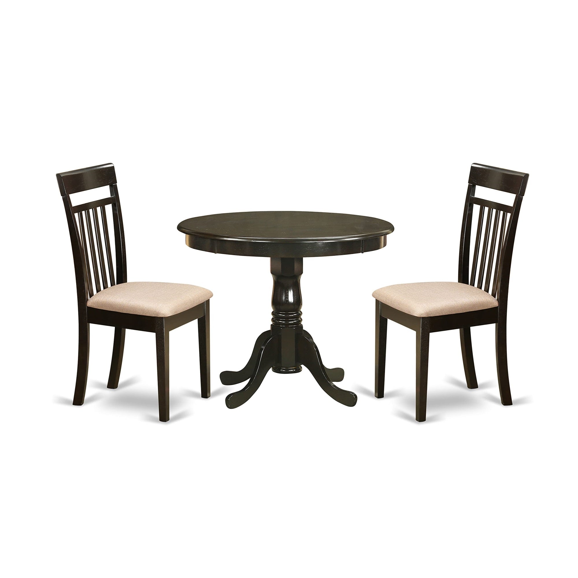 East West Furniture Anca3-Cap-C Kitchen Dining Table Set- 2 Awesome Wooden Chairs - A Gorgeous Dining Table- Linen Fabric Seat And Cappuccino Finish Kitchen Table