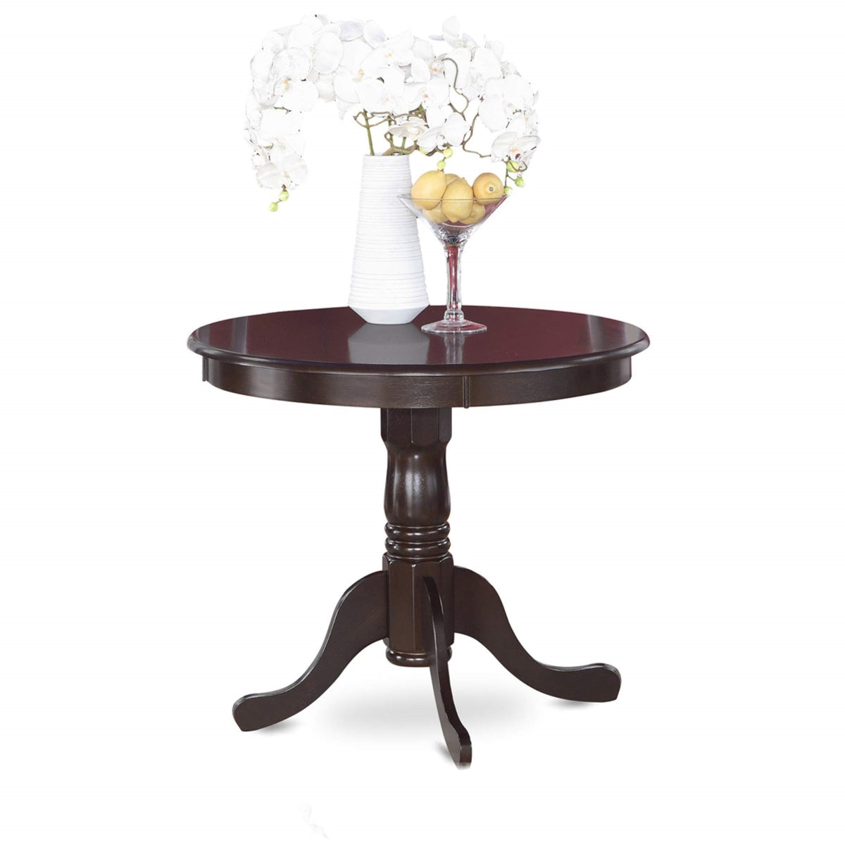 Casafoyer Anca5-Cap-C 5 Piece Kitchen Table Set For 4 Includes A Round Dining Room Table With Pedestal And 4 Linen Fabric Upholstered Dining Chairs, 36X36 Inch, Cappuccino