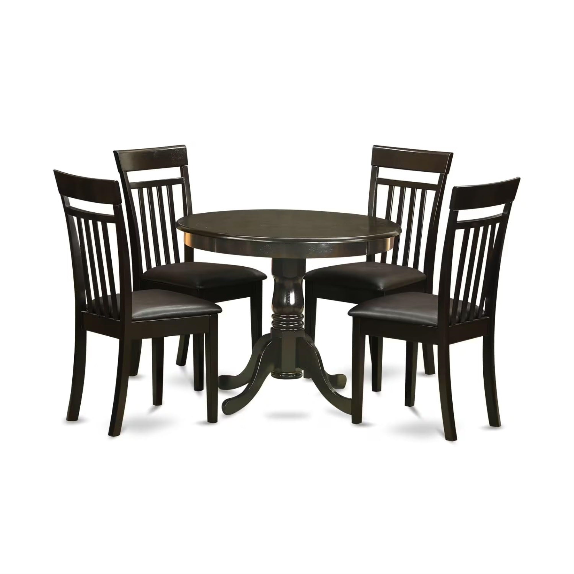 Casafoyer Anca5-Cap-Lc 5 Piece Dinette Set For 4 Includes A Round Kitchen Table With Pedestal And 4 Faux Leather Upholstered Dining Chairs, 36X36 Inch, Cappuccino