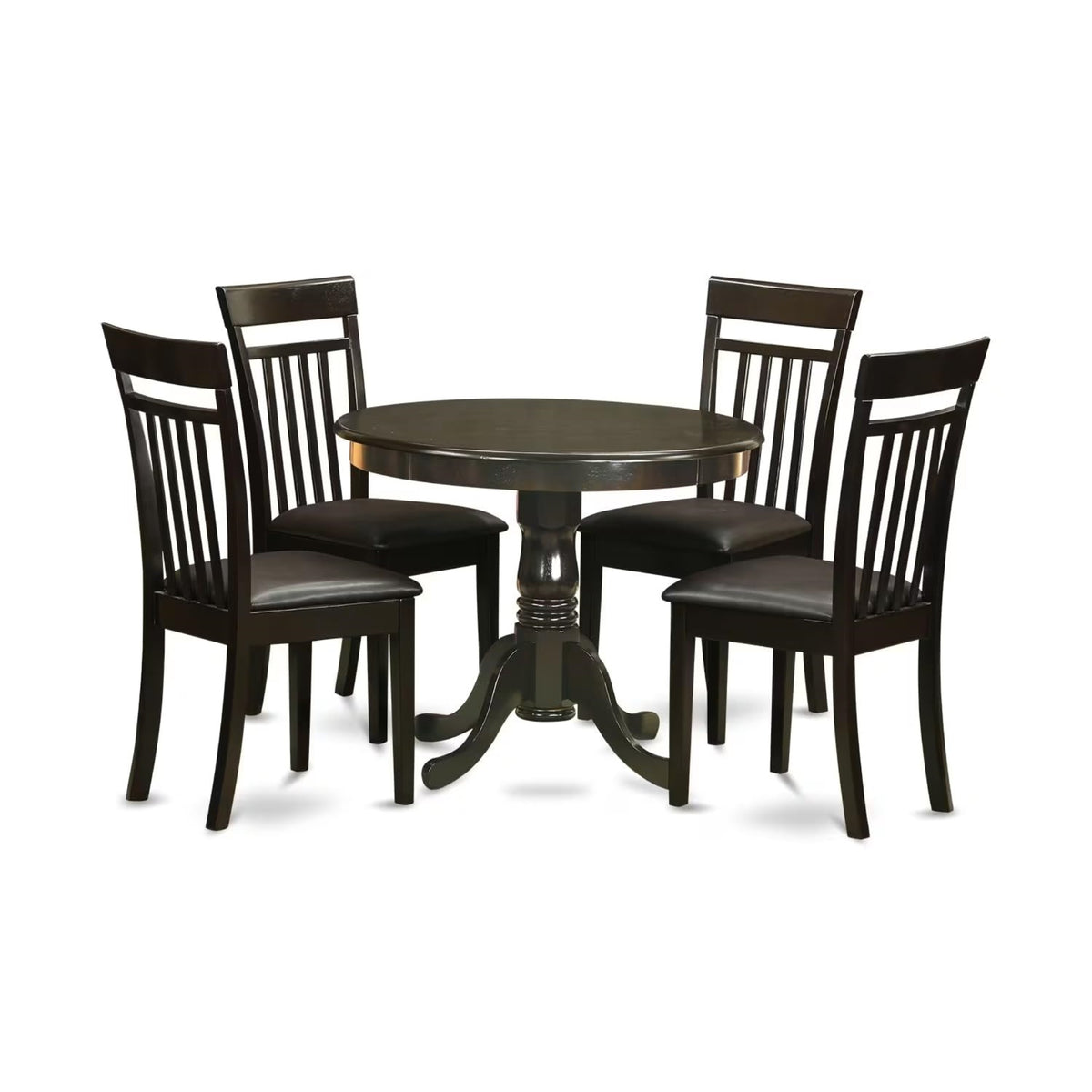 Casafoyer Anca5-Cap-Lc 5 Piece Dinette Set For 4 Includes A Round Kitchen Table With Pedestal And 4 Faux Leather Upholstered Dining Chairs, 36X36 Inch, Cappuccino