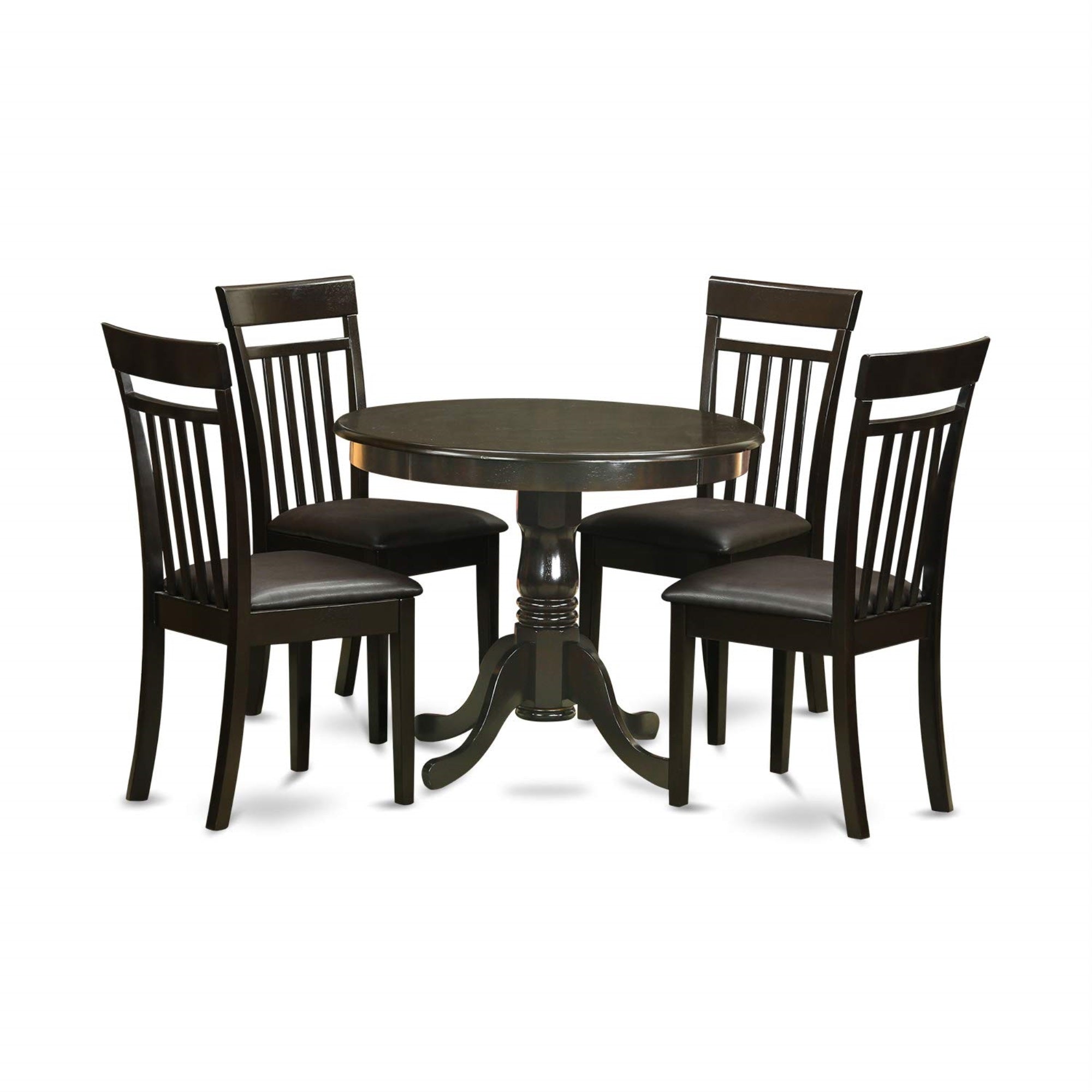Ergode Anca5-Cap-Lc Wood Dining Set, 5-Piece Dinette Set For 4, Round Kitchen Table With Pedestal, 4 Faux Leather Upholstered Dining Chairs, 36X36 Inch, Cappuccino