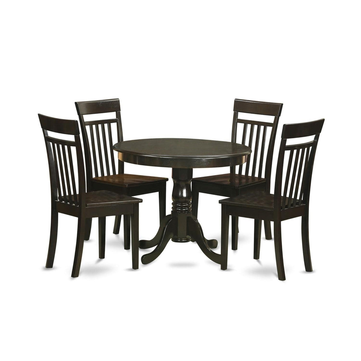 Casafoyer Anca5-Cap-W 5 Piece Dining Set Includes A Round Dining Room Table With Pedestal And 4 Wood Seat Chairs, 36X36 Inch, Cappuccino