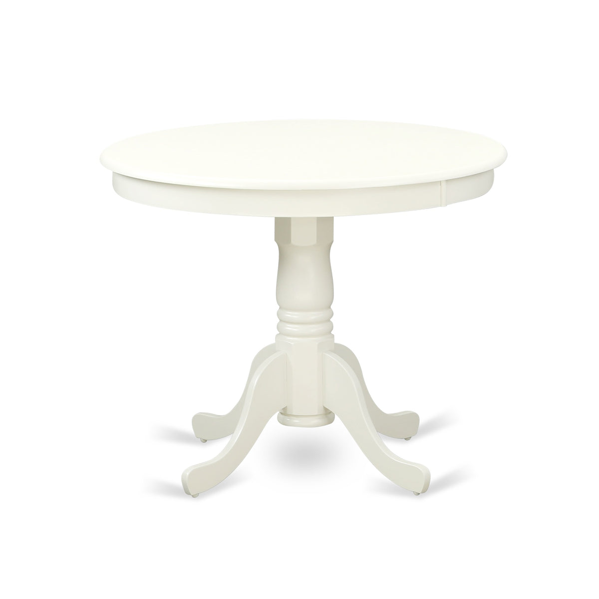 3Pc Dinette Set: Small Rounded Table & 2 Parson Chairs, Baby Blue Fabric, Linen White Finish, Rubber Wood, Easy Assembly, 36'X36'X29.5' Table, 22'X18.5'X41' Chairs, 300 Lbs Capacity