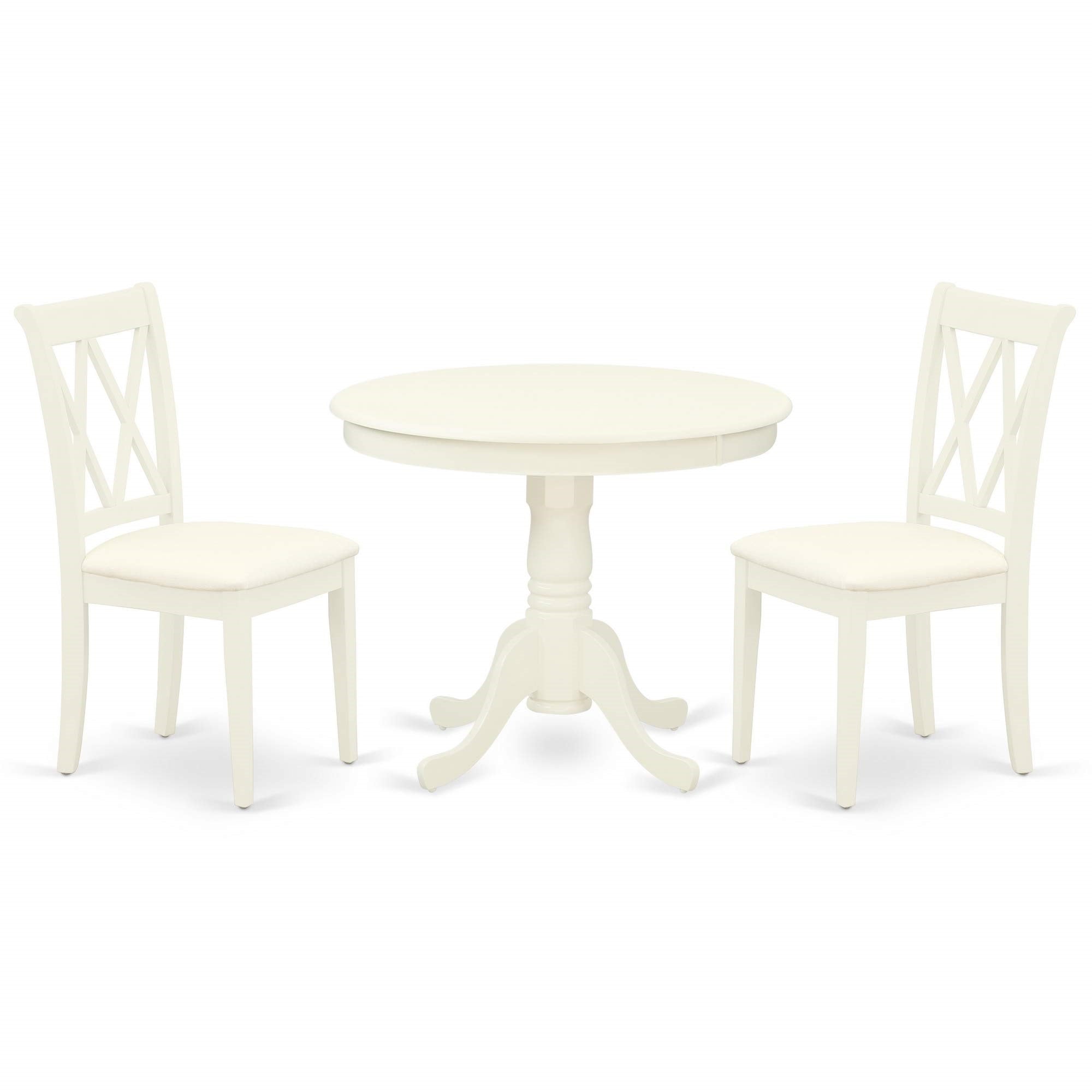 Casafoyer Ancl3-Lwh-C Dining Room Set- 2 Fantastic Dining Room Chairs With Linen Fabric Seat - A Beautiful Round Kitchen Table- - Cherry & Buttermilk Finish