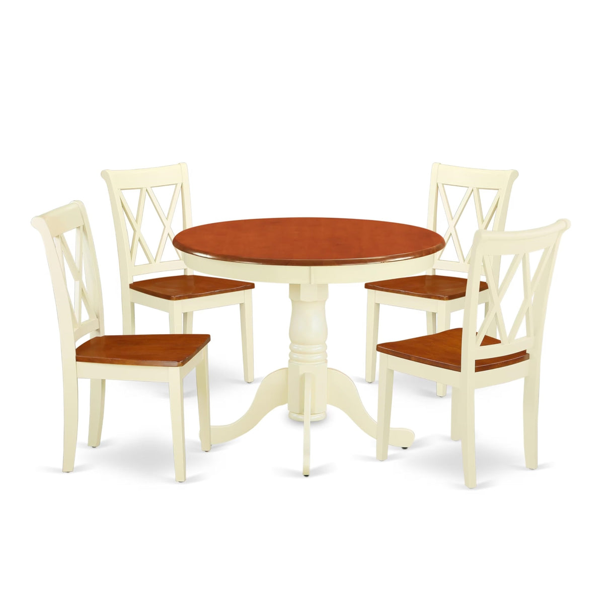 Casafoyer Ancl5-Bmk-W 5 Piece Dining Table Set For 4 Includes A Round Kitchen Table With Pedestal And 4 Dining Room Chairs, 36X36 Inch, Buttermilk & Cherry