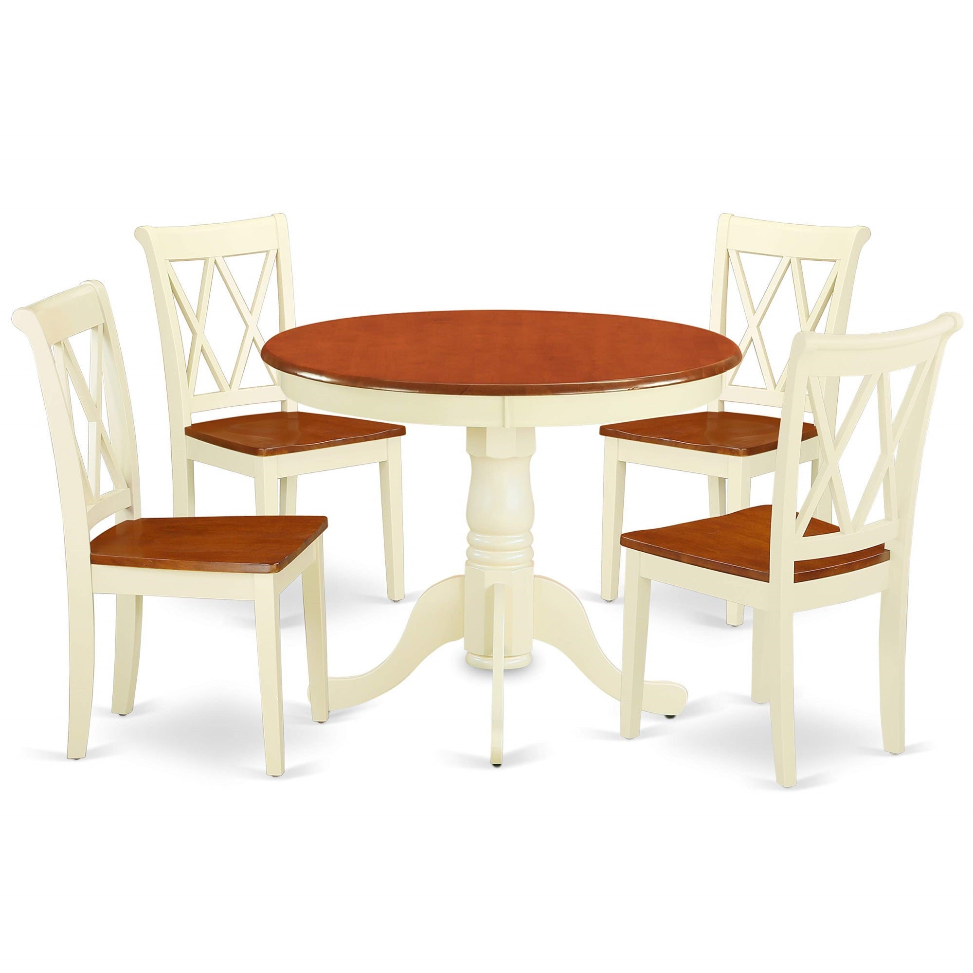 Ergode Ancl5-Bmk-W, 5-Piece Dining Table Set, Asian Wood, Double X-Back Design, Cherry & Buttermilk, Easy Assembly, Adjustable, 36X36 Inch