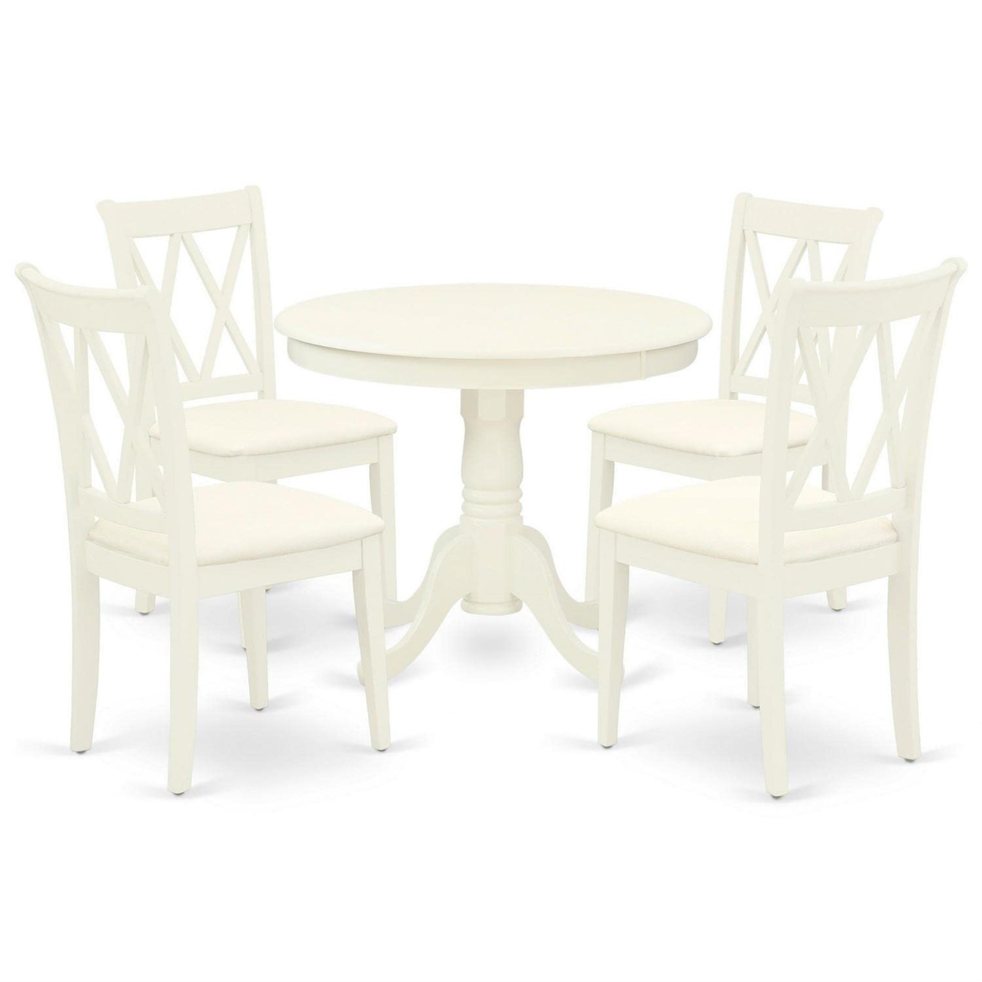 Casafoyer Ancl5-Lwh-C 5 Piece Dining Room Table Set Includes A Round Wooden Table With Pedestal And 4 Linen Fabric Kitchen Dining Chairs, 36X36 Inch, Linen White