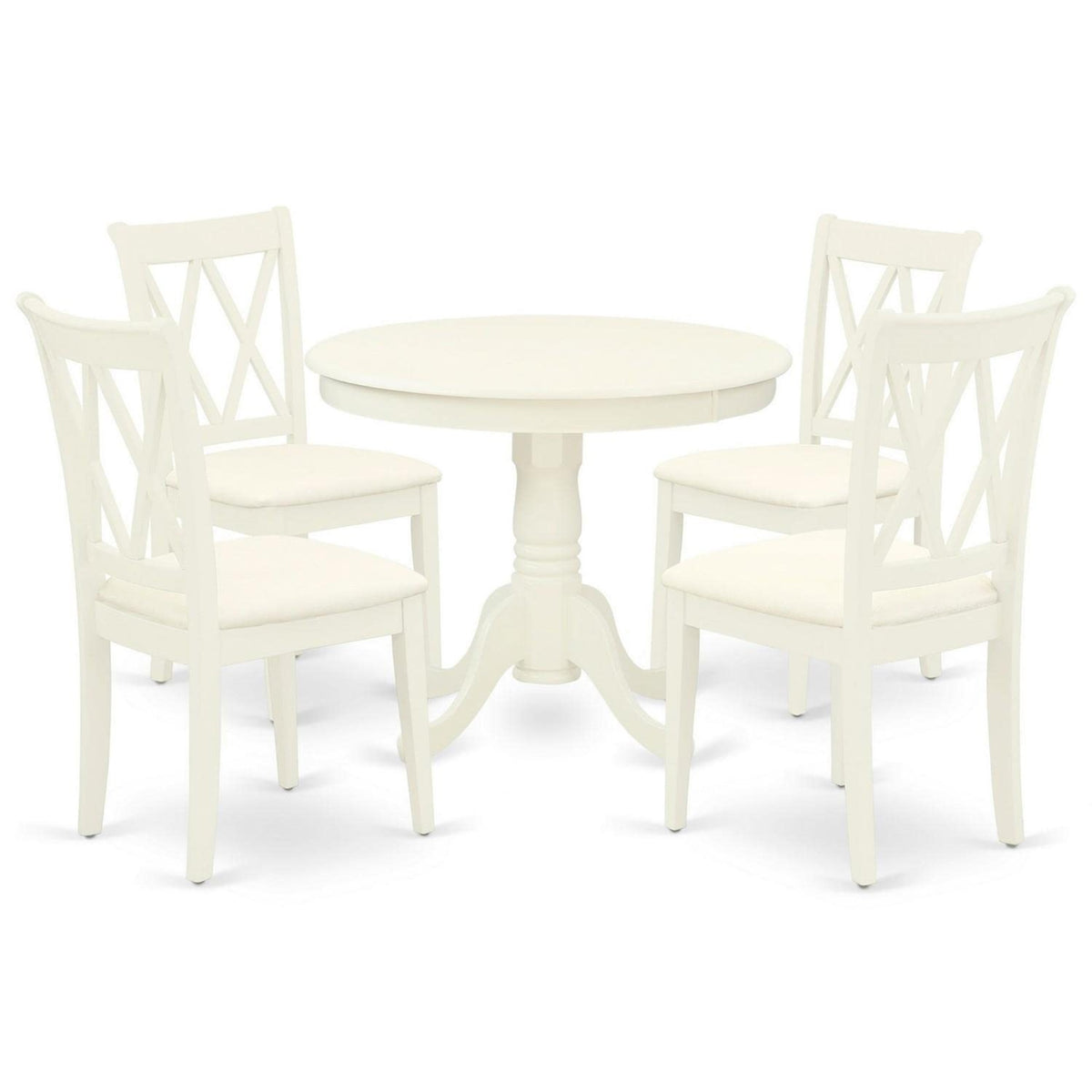 Casafoyer Ancl5-Lwh-C 5 Piece Dining Room Table Set Includes A Round Wooden Table With Pedestal And 4 Linen Fabric Kitchen Dining Chairs, 36X36 Inch, Linen White