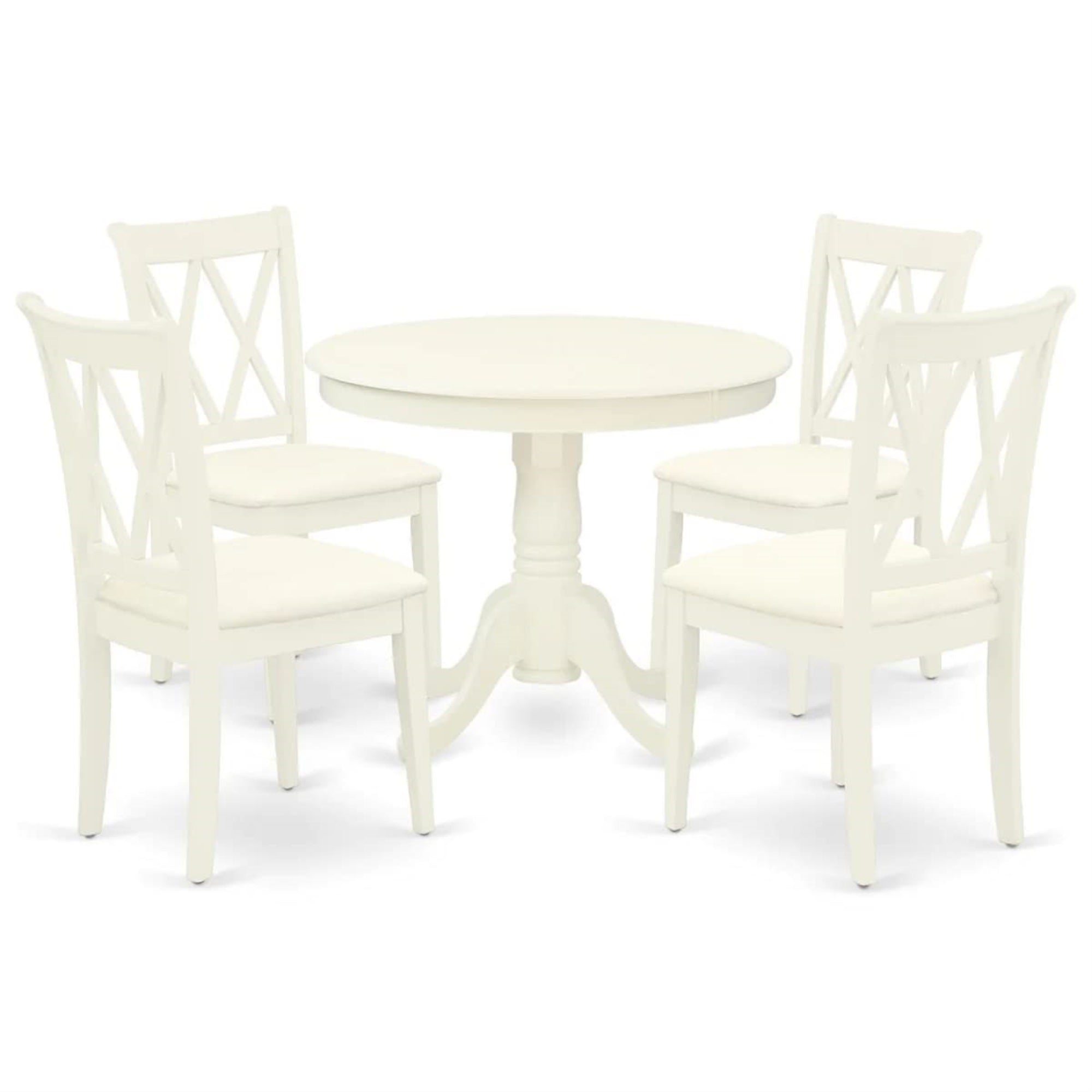 Ergode Ancl5-Lwh-C 5-Piece Dining Table Set, Wooden Round Table With Pedestal & 4 Linen Fabric Chairs, Antique Design, Sturdy & Comfortable, Easy To Assemble, 36X36 Inch Table, Ideal For Any Home Decor