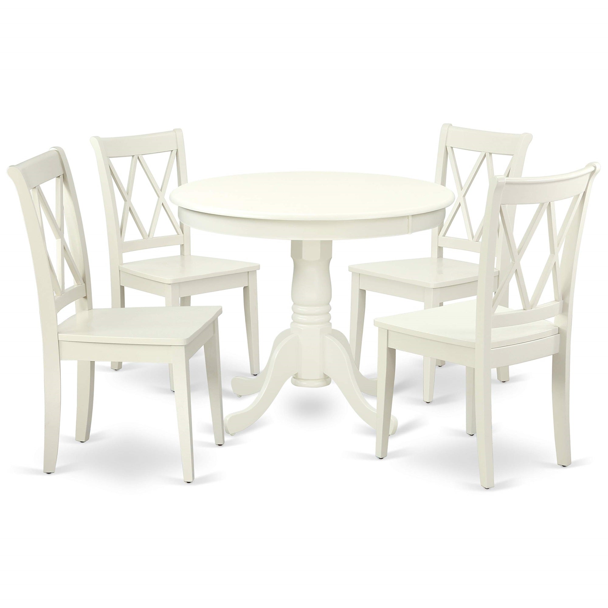 Ergode Ancl5-Lwh-W, 5-Piece Dining Table Set, Wood, Traditional & Modern Decor, Asian Rubber Wood, Double X-Back Chairs, Round Table, Easy To Assemble, 36X36 Inch
