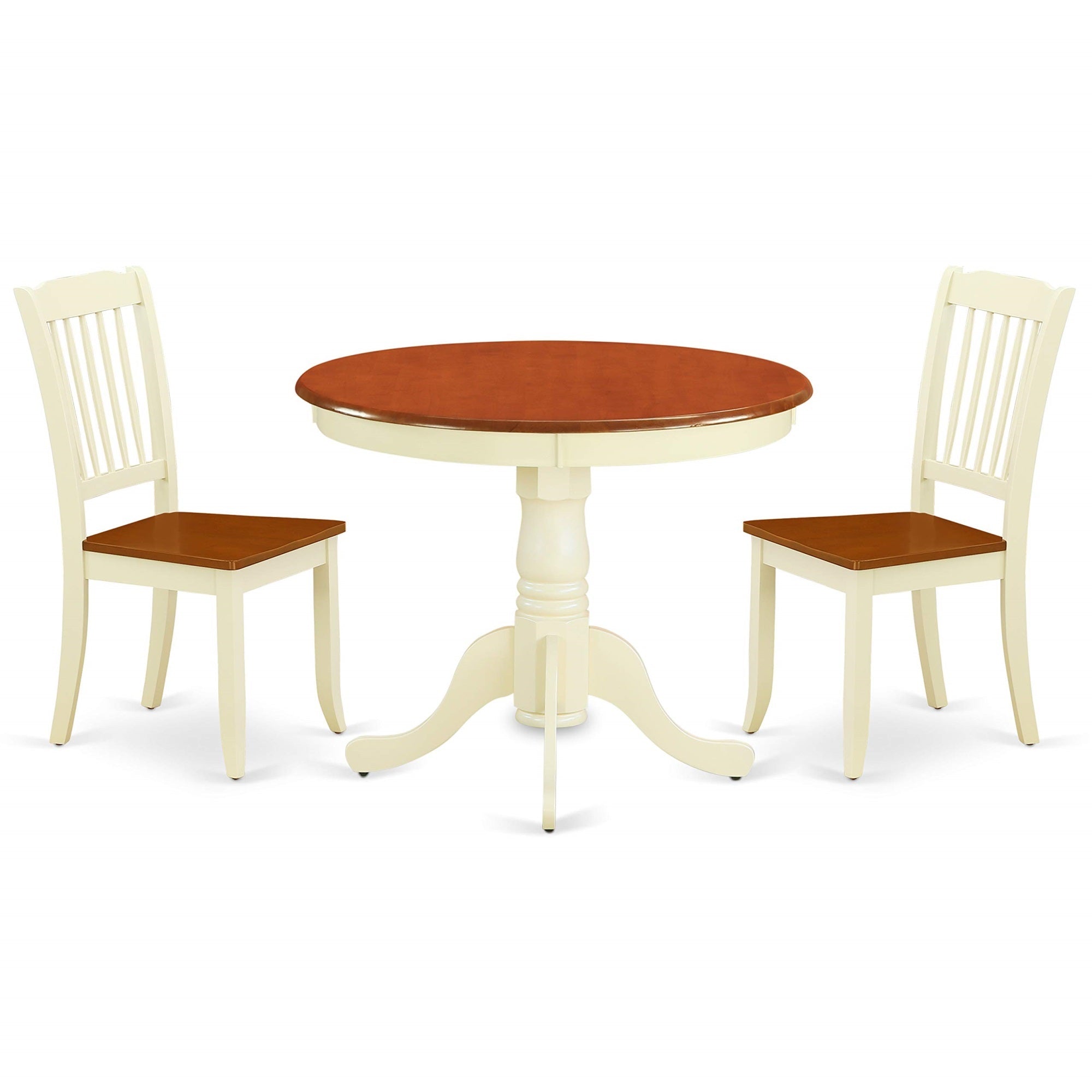 Casafoyer Anda3-Bmk-W 3 Piece Kitchen Table Set For Small Spaces Contains A Round Dining Table With Pedestal And 2 Dining Room Chairs, 36X36 Inch, Buttermilk & Cherry