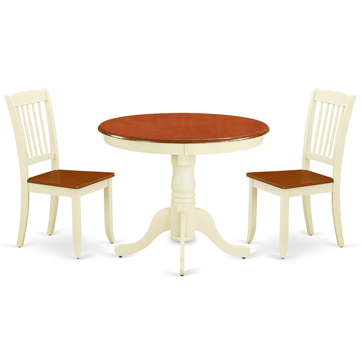Casafoyer Anda3-Bmk-W 3 Piece Kitchen Table Set For Small Spaces Contains A Round Dining Table With Pedestal And 2 Dining Room Chairs, 36X36 Inch, Buttermilk & Cherry
