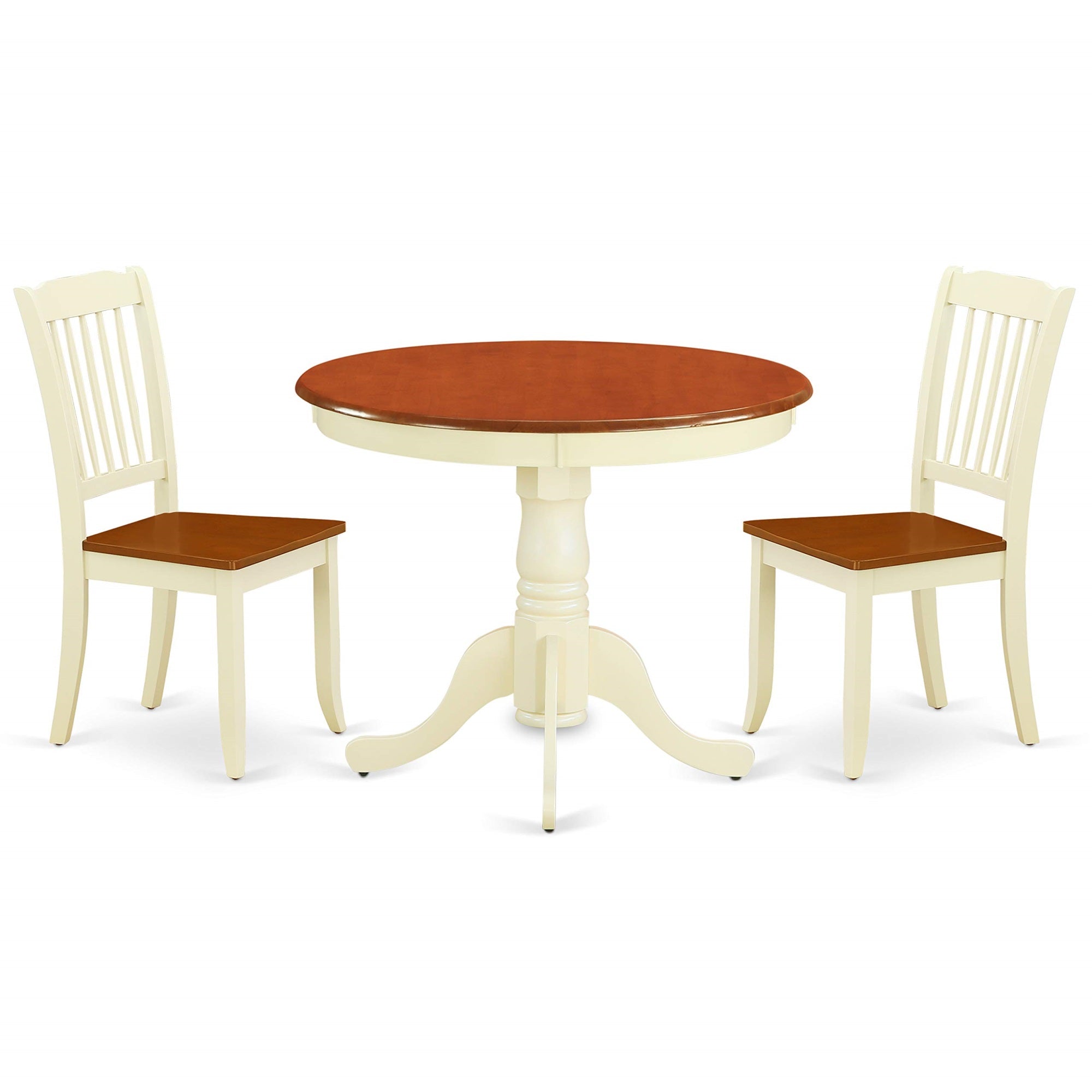 East West Furniture Anda3-Bmk-W Antique 3 Piece Kitchen Set For Small Spaces Contains A Round Table With Pedestal And 2 Dining Room Chairs, 36X36 Inch