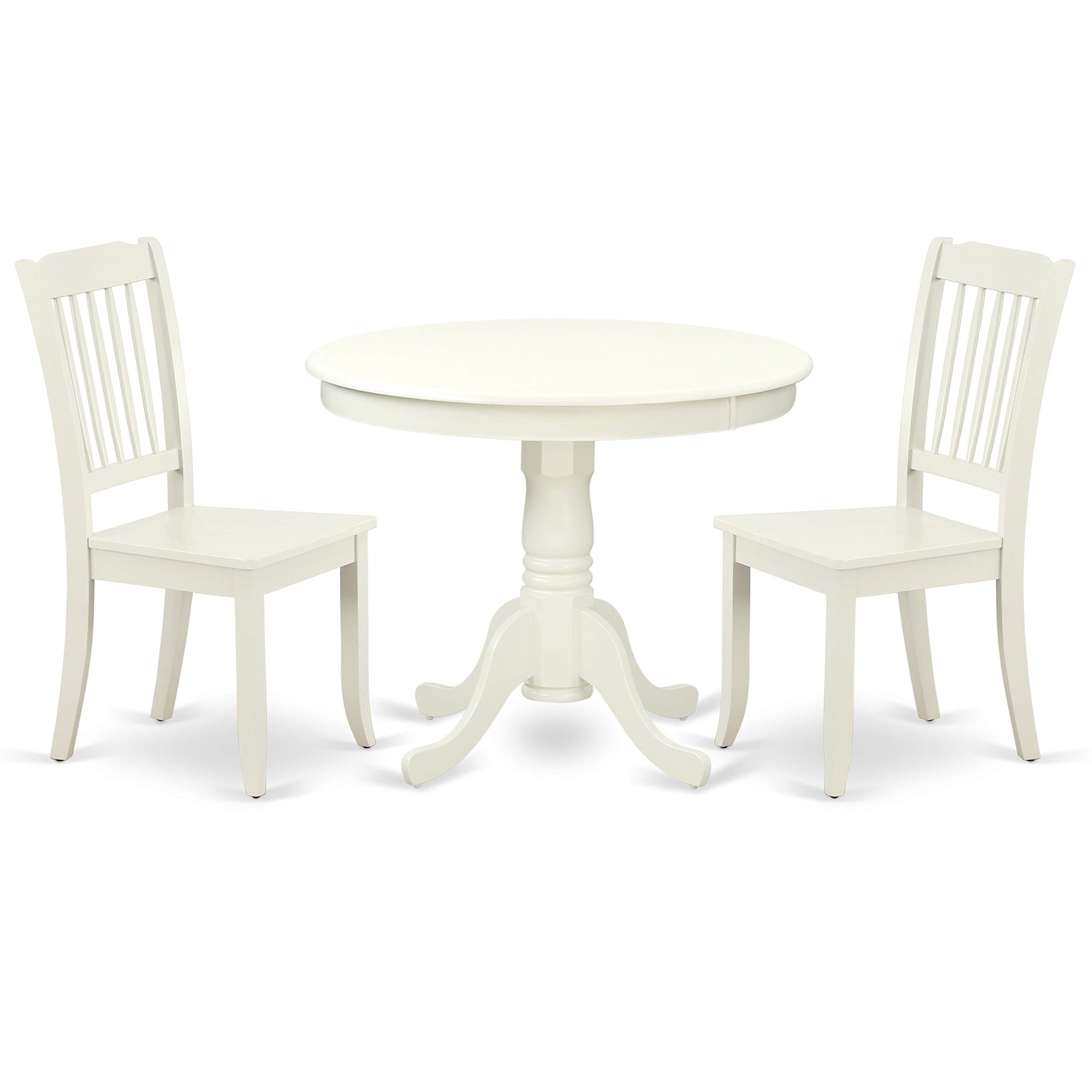East West Furniture Anda3-Lwh-W Antique 3 Piece Set Contains A Round Kitchen Table With Pedestal And 2 Dining Room Chairs, 36X36 Inch