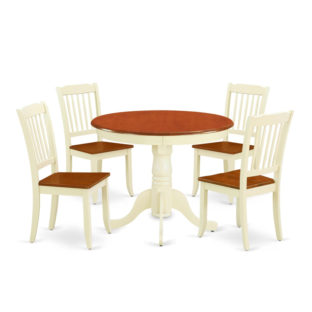 Casafoyer Anda5-Bmk-W 5 Piece Dining Set Includes A Round Kitchen Table With Pedestal And 4 Dining Chairs, 36X36 Inch, Buttermilk & Cherry
