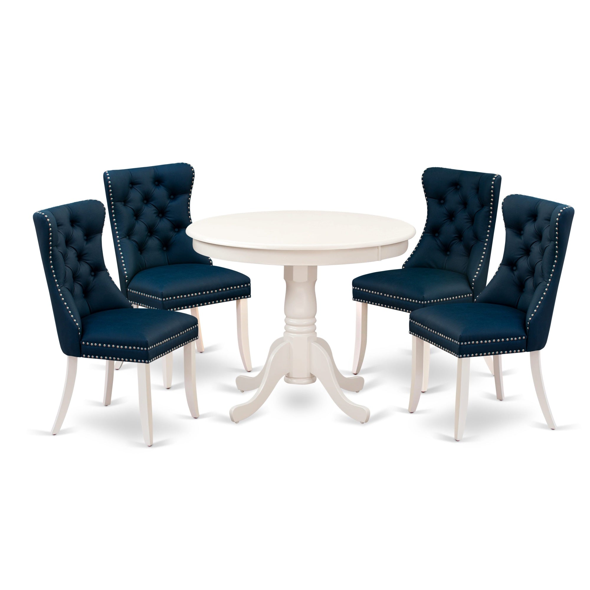 East West Furniture Anda5-Lwh-29 5 Piece Dining Room Set Consists Of A Round Kitchen Table With Pedestal And 4 Upholstered Chairs, 36X36 Inch, Linen White