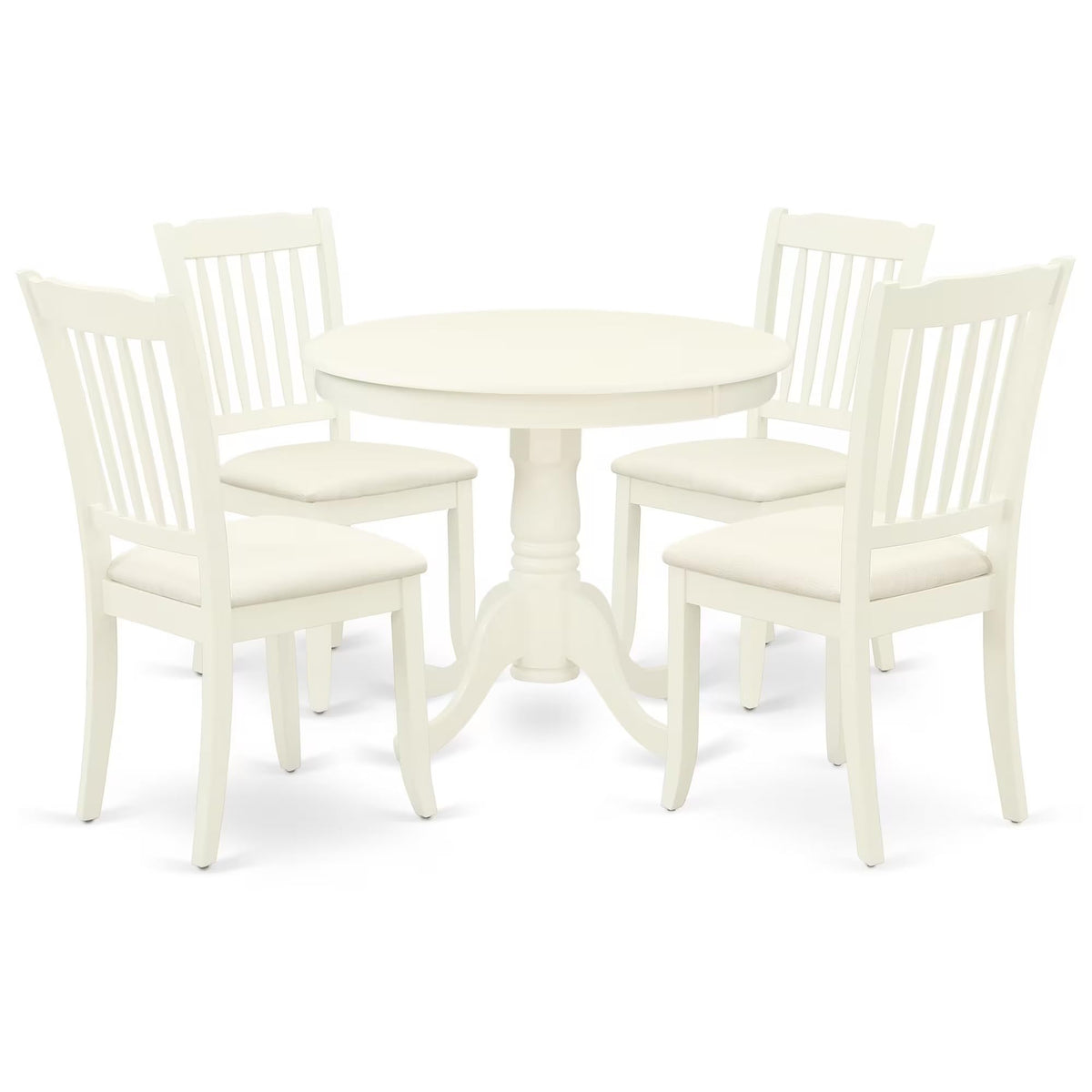 Casafoyer Anda5-Lwh-C 5 Piece Modern Dining Table Set Includes A Round Kitchen Table With Pedestal And 4 Linen Fabric Kitchen Dining Chairs, 36X36 Inch, Linen White