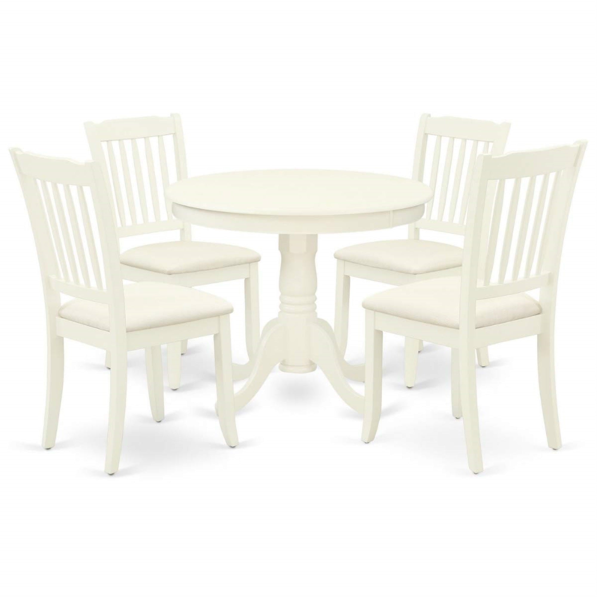 Ergode Anda5-Lwh-C, 5 Piece Dining Room Set, Round Table With Pedestal, 4 Linen Fabric Chairs, Asian Wood, 36X36 Inch
