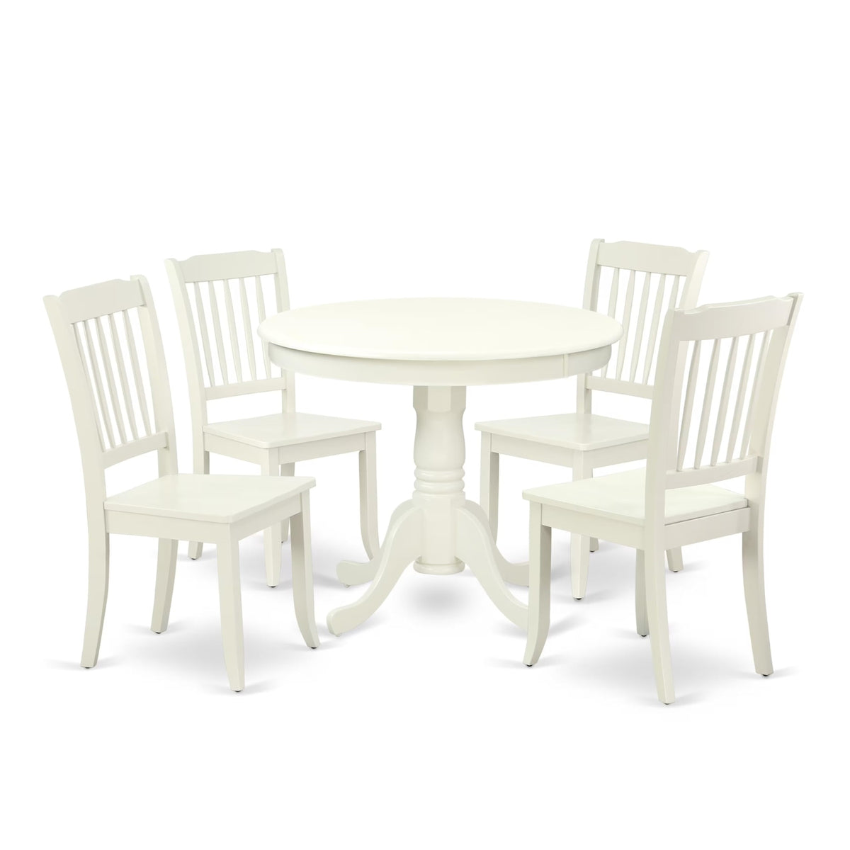 Casafoyer Anda5-Lwh-W 5 Piece Dining Set Includes A Round Kitchen Table With Pedestal And 4 Dining Room Chairs, 36X36 Inch, Linen White