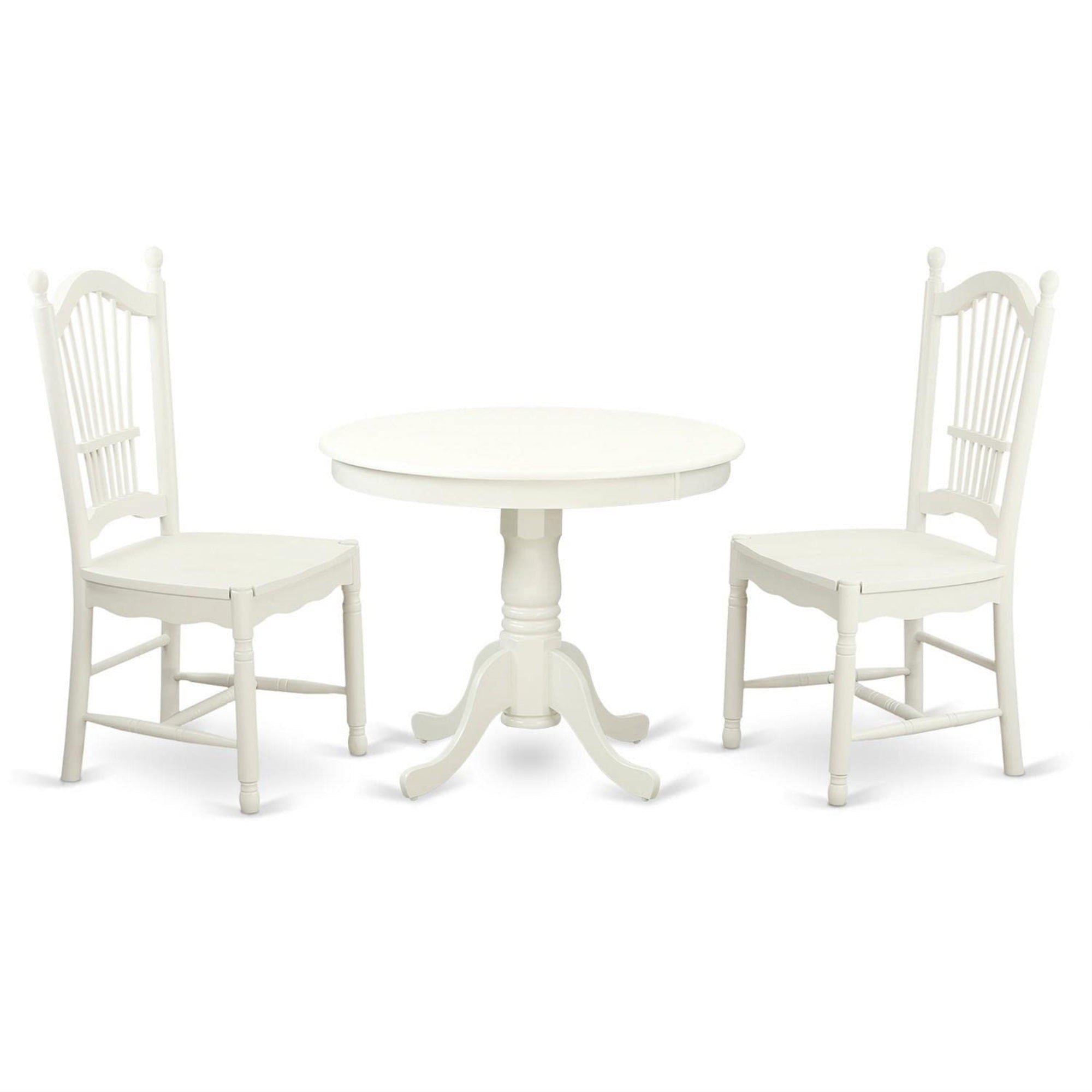 Casafoyer Ando3-Lwh-W 3 Piece Dinette Set For Small Spaces Contains A Round Kitchen Table With Pedestal And 2 Dining Chairs, 36X36 Inch, Linen White