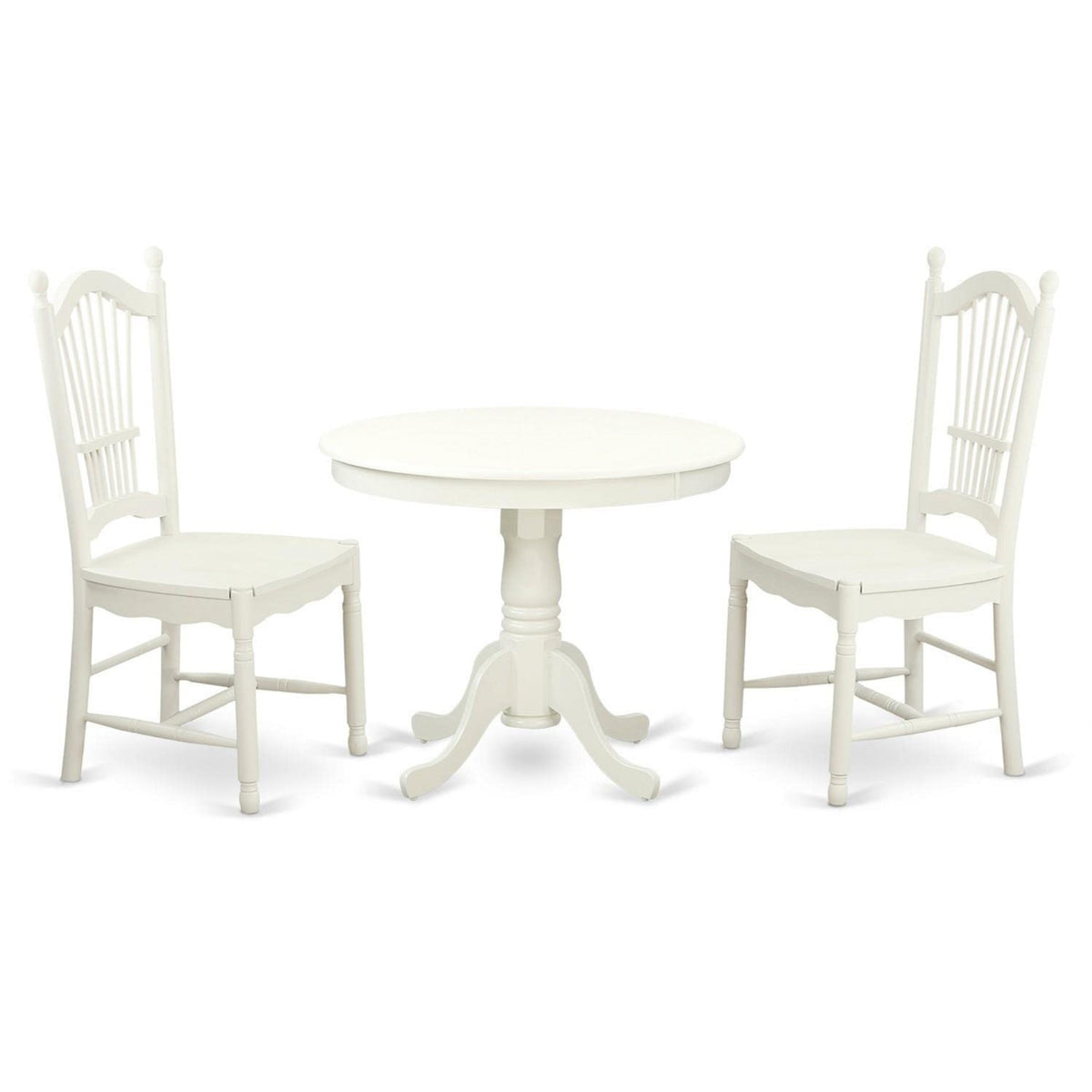 Casafoyer Ando3-Lwh-W 3 Piece Dinette Set For Small Spaces Contains A Round Kitchen Table With Pedestal And 2 Dining Chairs, 36X36 Inch, Linen White