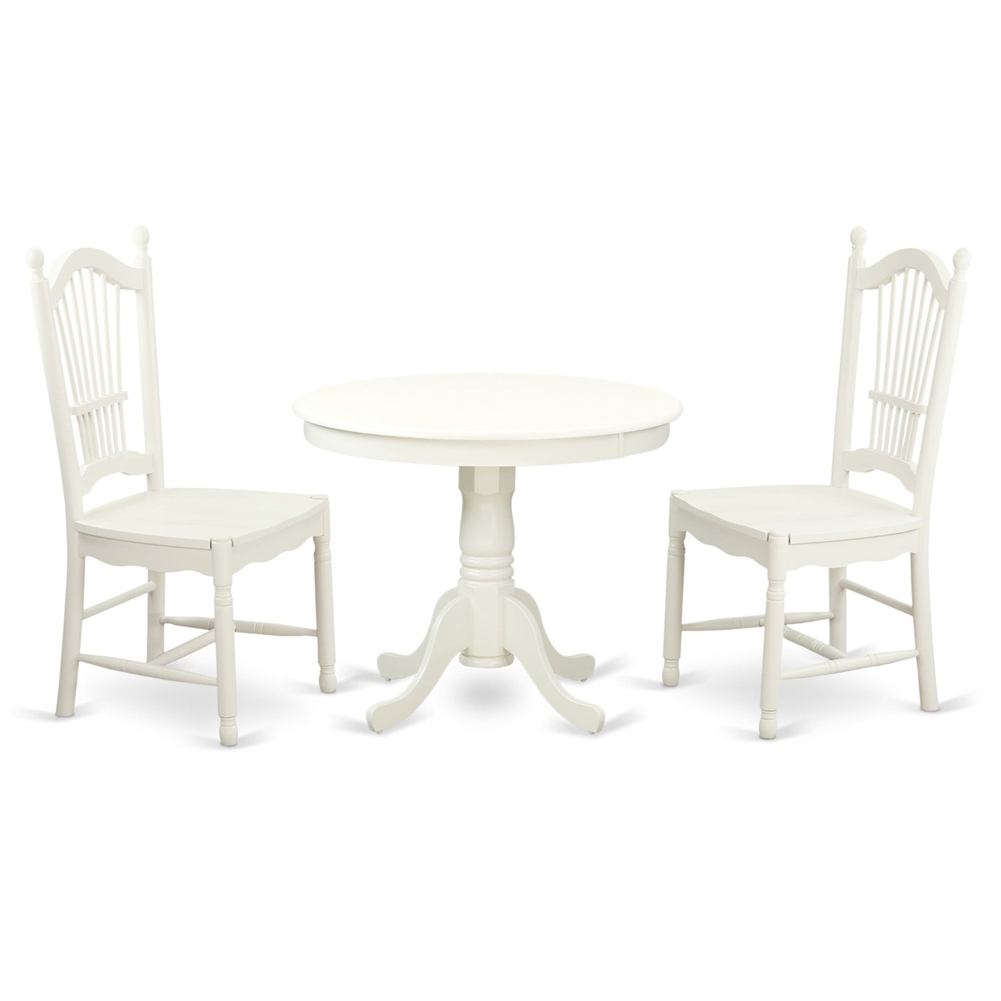 East West Furniture Ando3-Lwh-W Antique 3 Piece Dinette Set For Small Spaces Contains A Round Kitchen Table With Pedestal And 2 Dining Chairs, 36X36 Inch