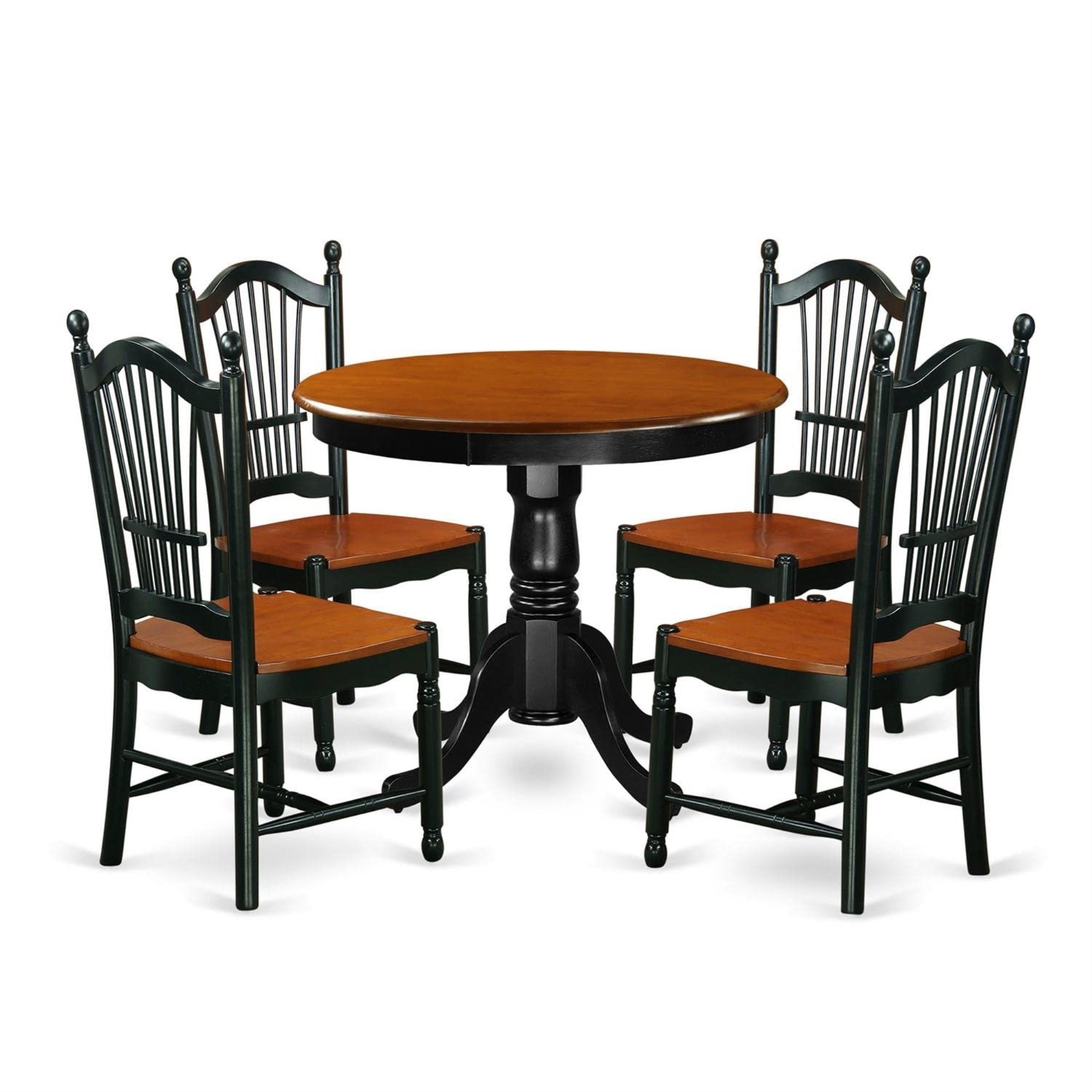 Casafoyer Ando5-Bch-W 5 Piece Dining Room Table Set Includes A Round Wooden Table With Pedestal And 4 Kitchen Dining Chairs, 36X36 Inch, Black & Cherry